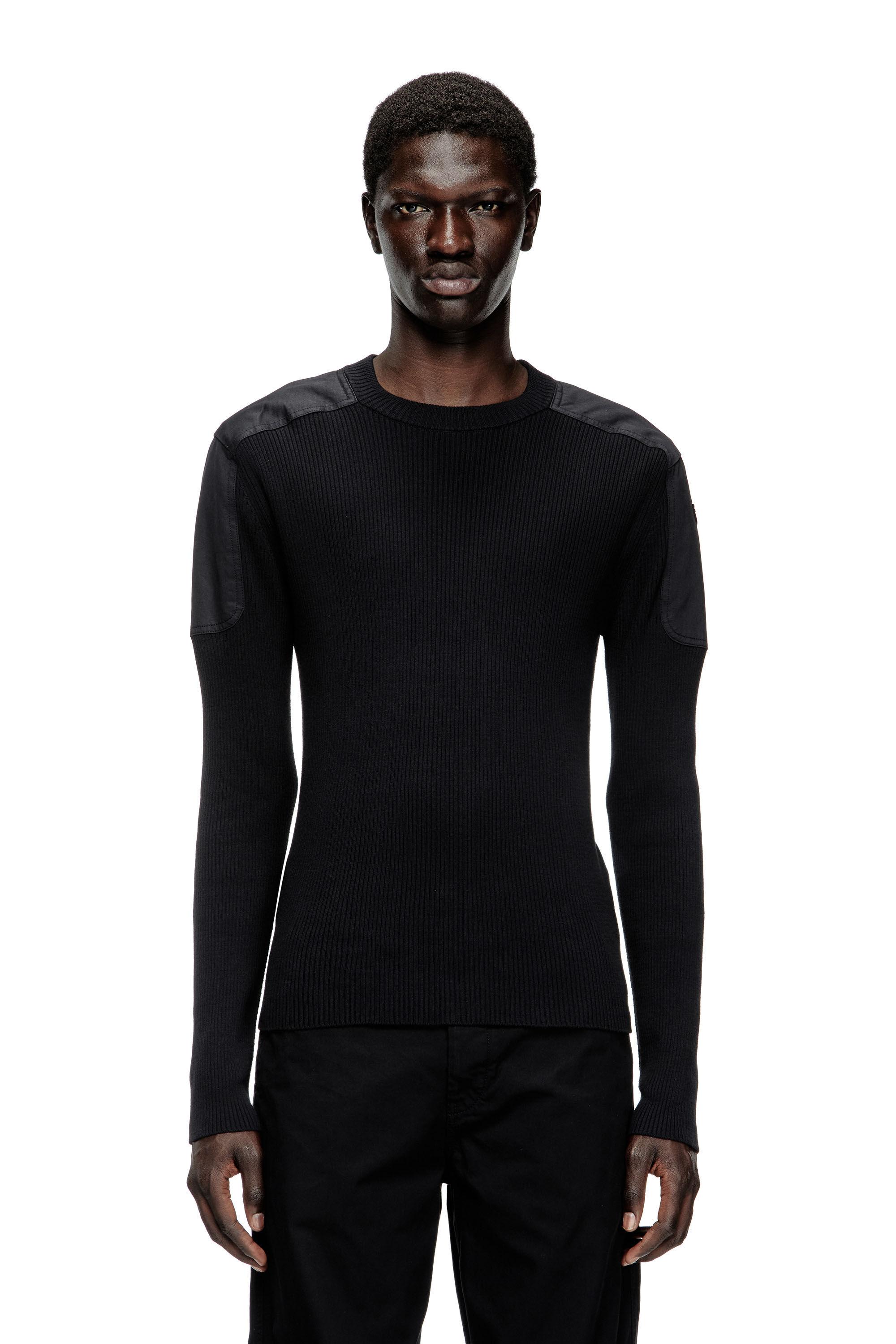 Diesel - K-MARTIN, Pull côtelé avec empiècements aux épaules Homme in Noir - 3