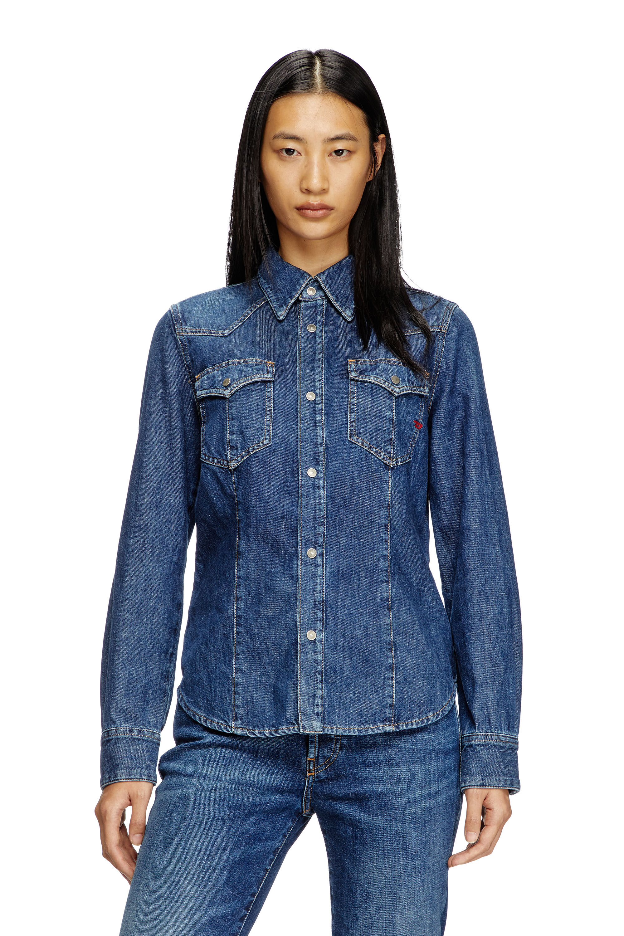 Diesel - DE-WAVES, Chemise western en denim Femme in Bleu - 3
