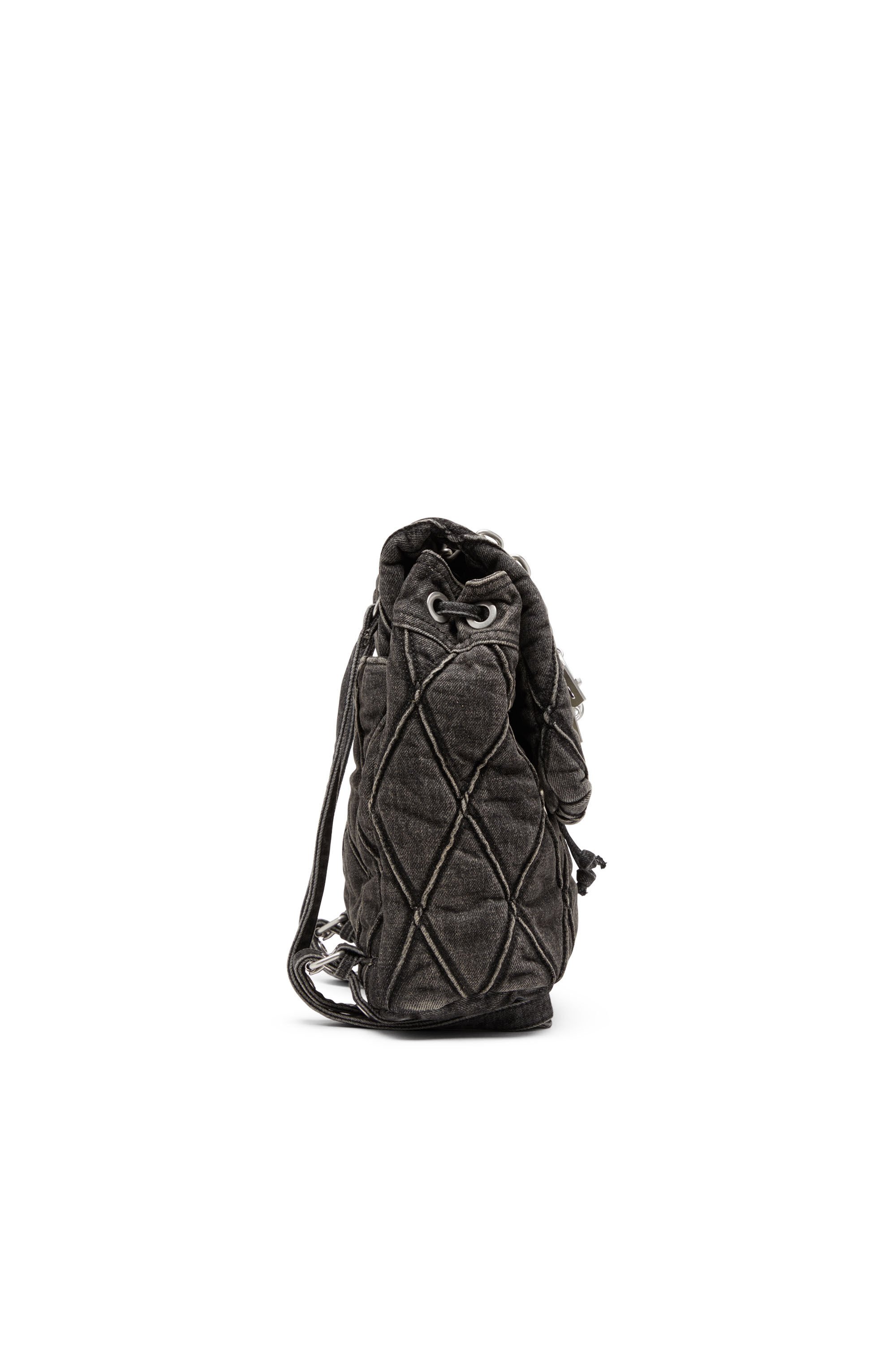 Diesel - CHARM-D BACKPACK S, Woman's Charm-D S-Backpack in Argyle quilted denim in Black - 4