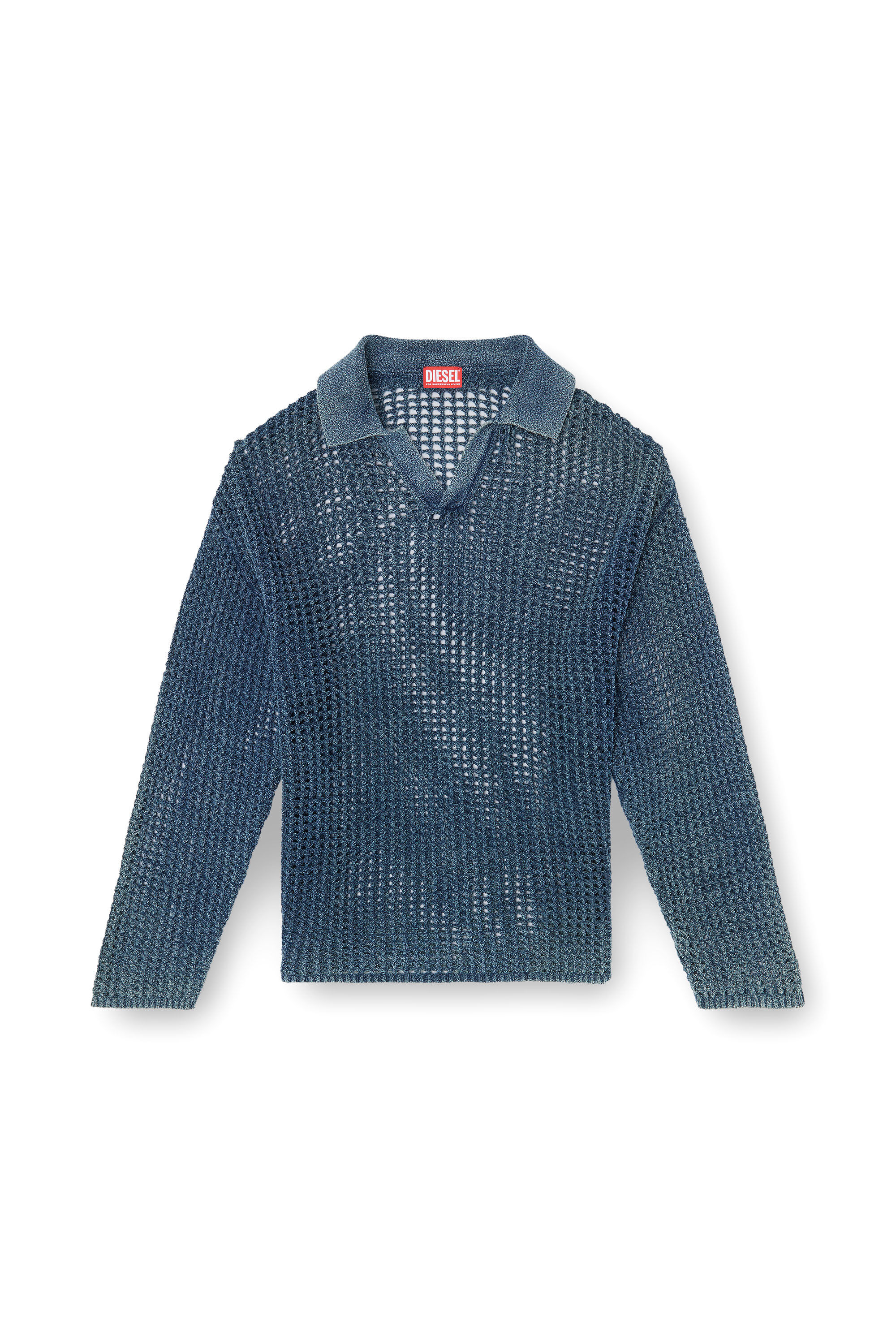 Diesel - K-SQUARED, Pull polo en tricot ouvert en fil de denim Homme in Bleu - 2