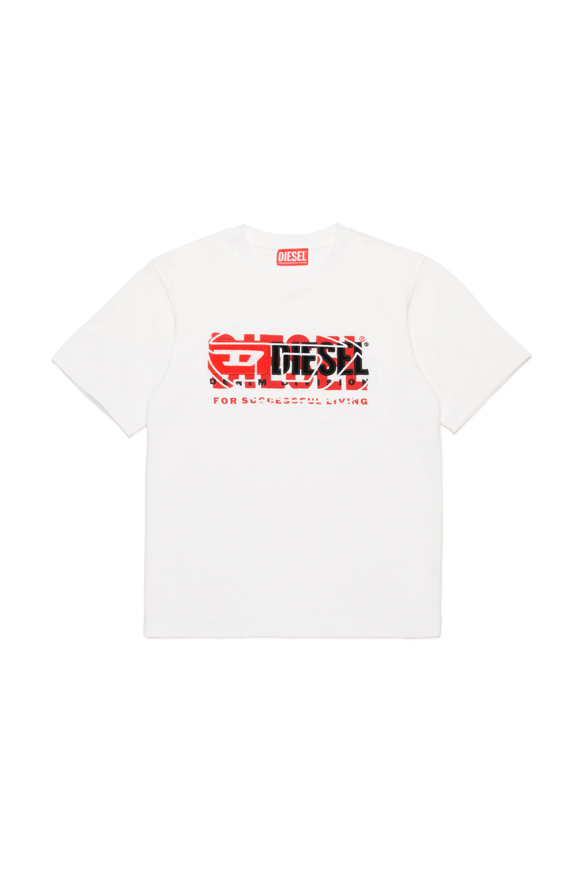 Diesel - TBOXT OVER, T-shirt avec logos superposés Homme in Blanc - 1