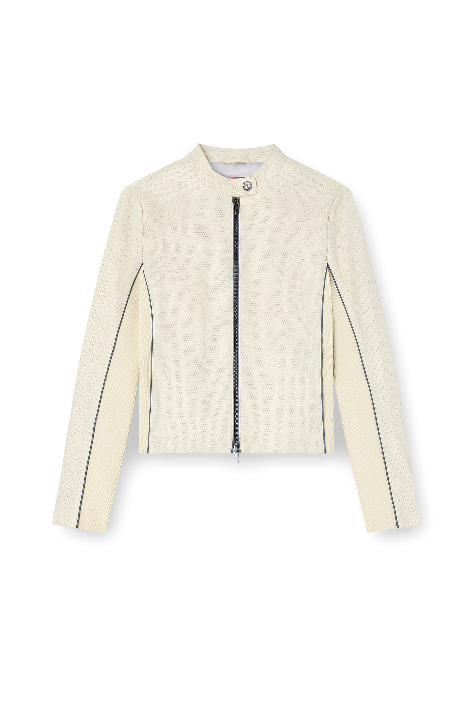 Diesel - L-IBRA, Veste de motard en cuir stretch perforé Femme in Blanc - 2