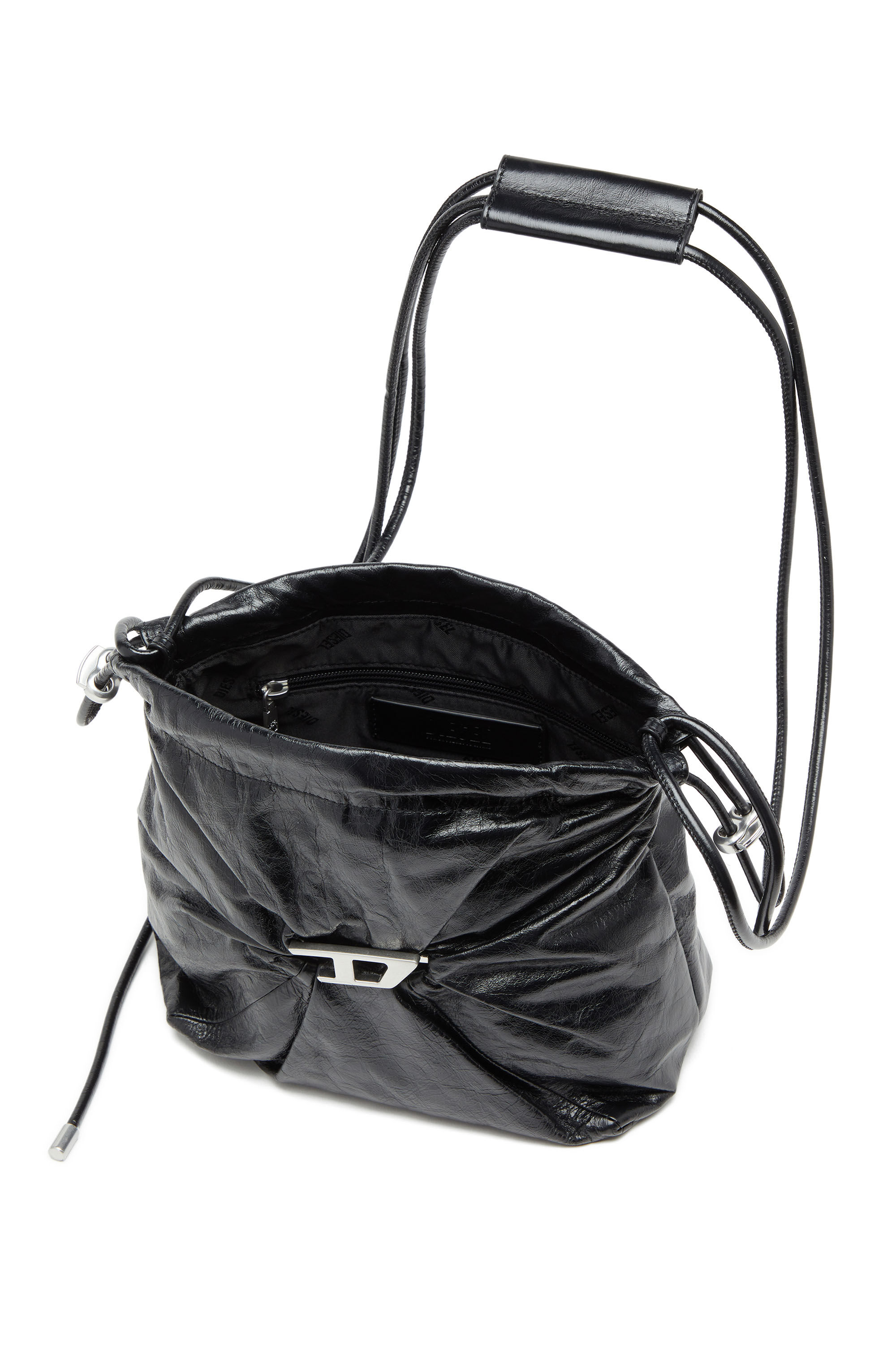 Diesel - SCRUNCH-D BUCKET, Scrunch-D-Sac seau en cuir froissé et brillant Femme in Noir - 5