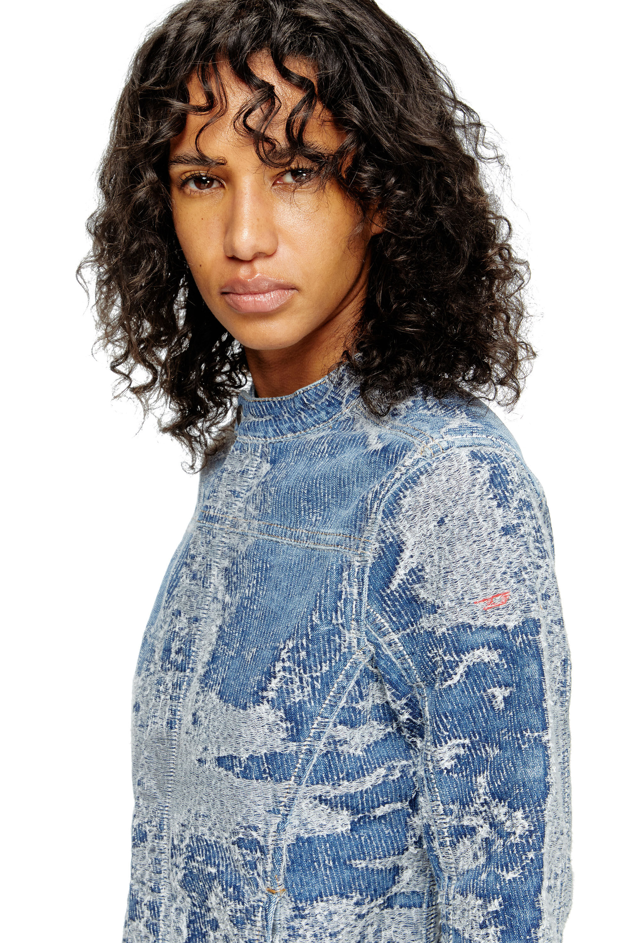 Diesel - DE-MOR-S1, Veste en denim jacquard effet vieilli Femme in Bleu - 5