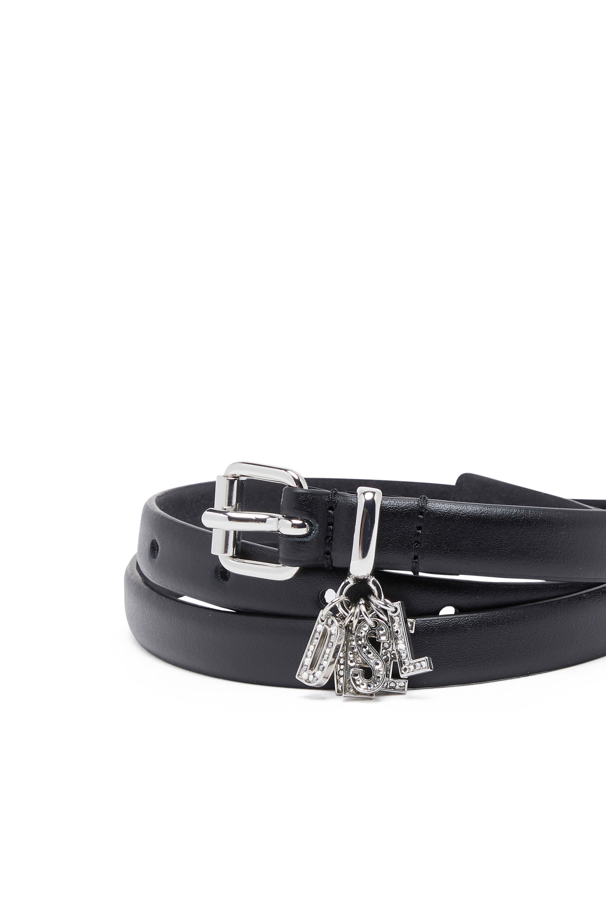 Diesel - B-CHARM-LOOP, Ceinture 1.4 cm en cuir avec breloques à logo en cristaux Femme in Noir - 3