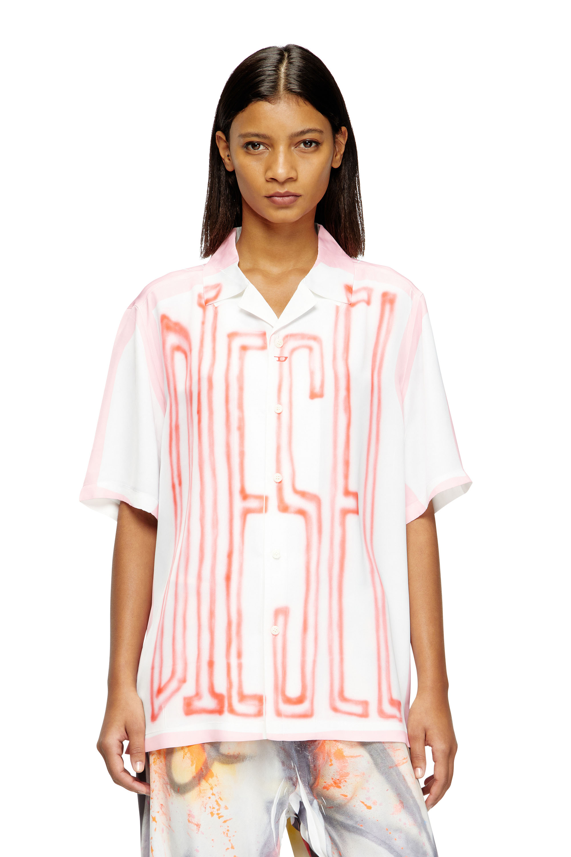 Diesel - C-PAROSHORT-GRAFFITI-FRA, Chemise bowling en satin avec logo graffiti Mixte in Polychrome - 1