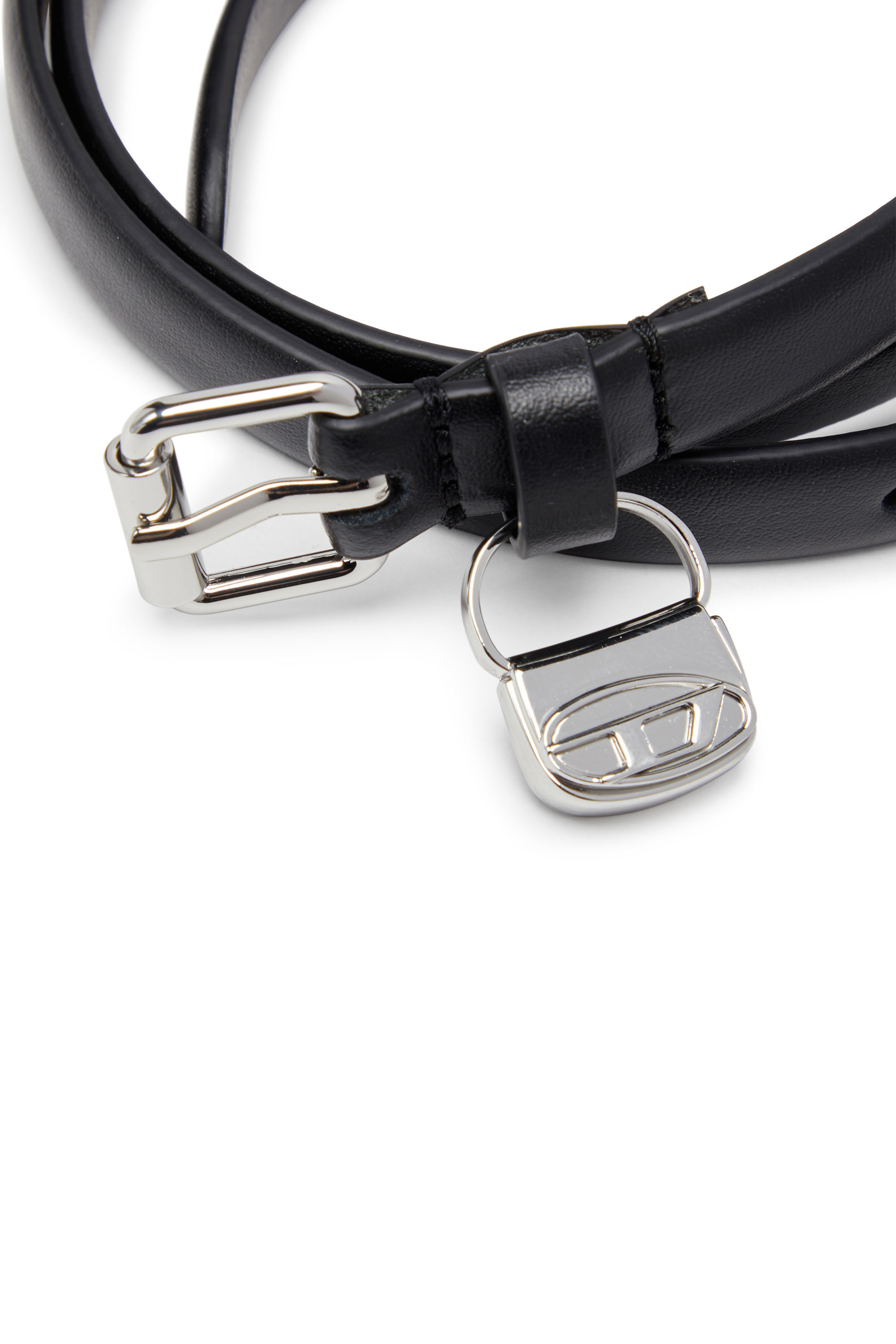 Diesel - B-CHARM HIP, Ceinture slim en cuir avec bijou de sac 1DR Femme in Noir - 3