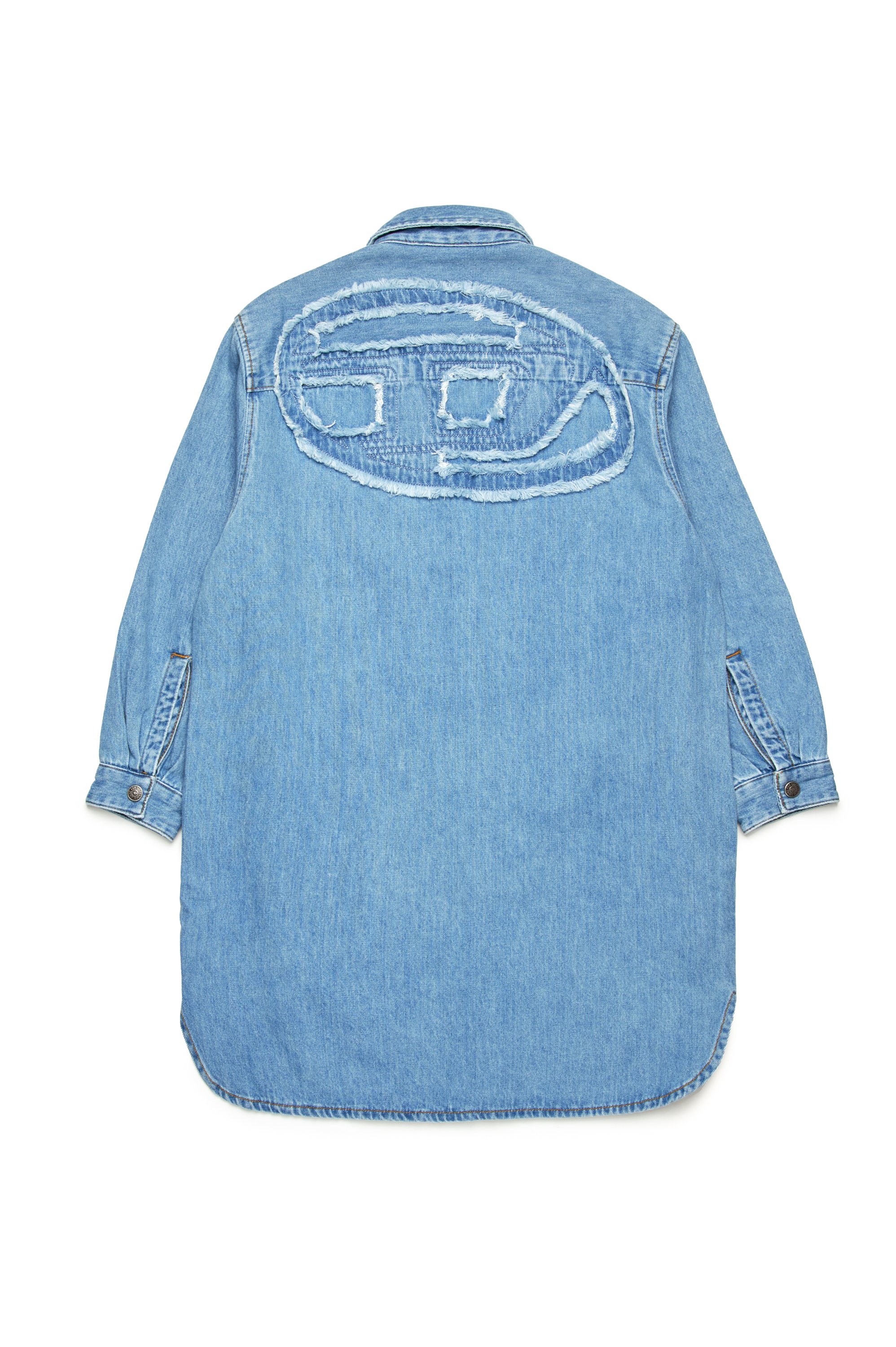 Diesel - DEBBLI, Robe chemise en denim avec logo Oval D effiloché Femme in Bleu - 2
