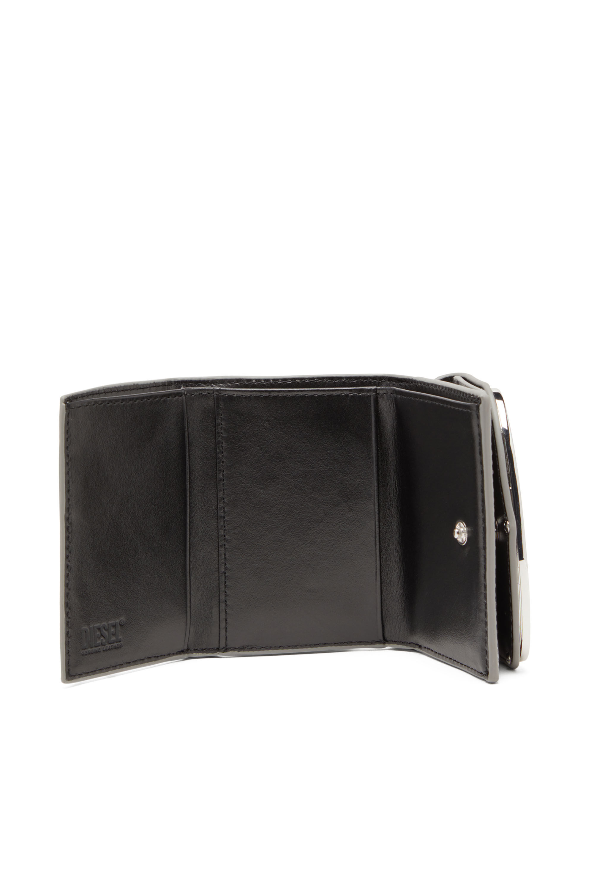 Diesel - 1DR TRI FOLD COIN XS II, Portefeuille à trois volets en cuir effet miroir Femme in Gris argenté - 3