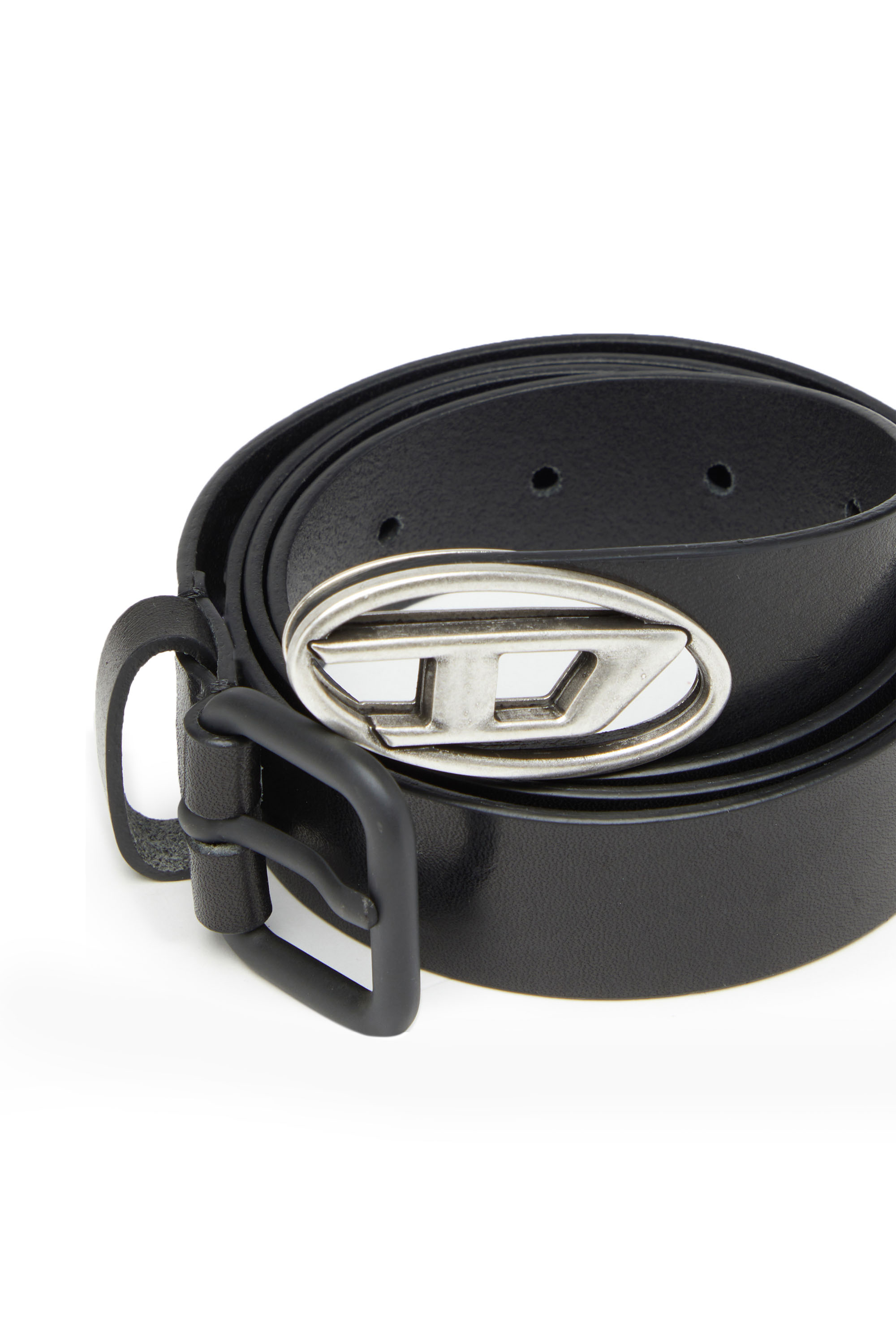 Diesel - B-INLAY, Ceinture en cuir avec logo oval D Mixte in Noir - 3