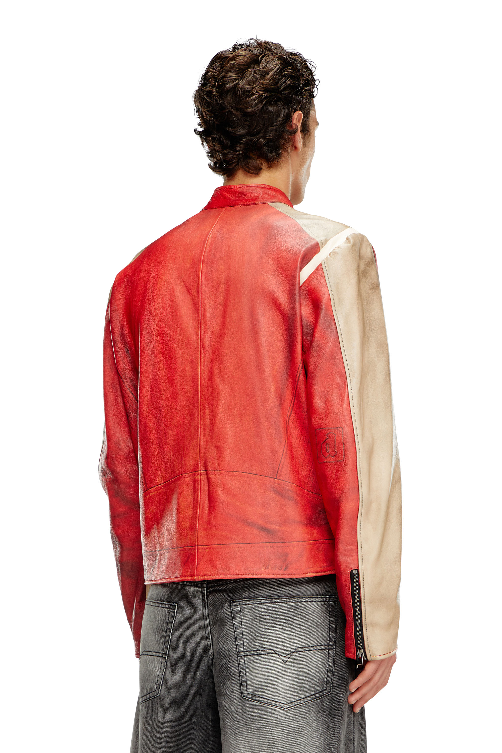 Diesel - L-RUSCHA, Veste biker en cuir effet sali Homme in Rouge - 4