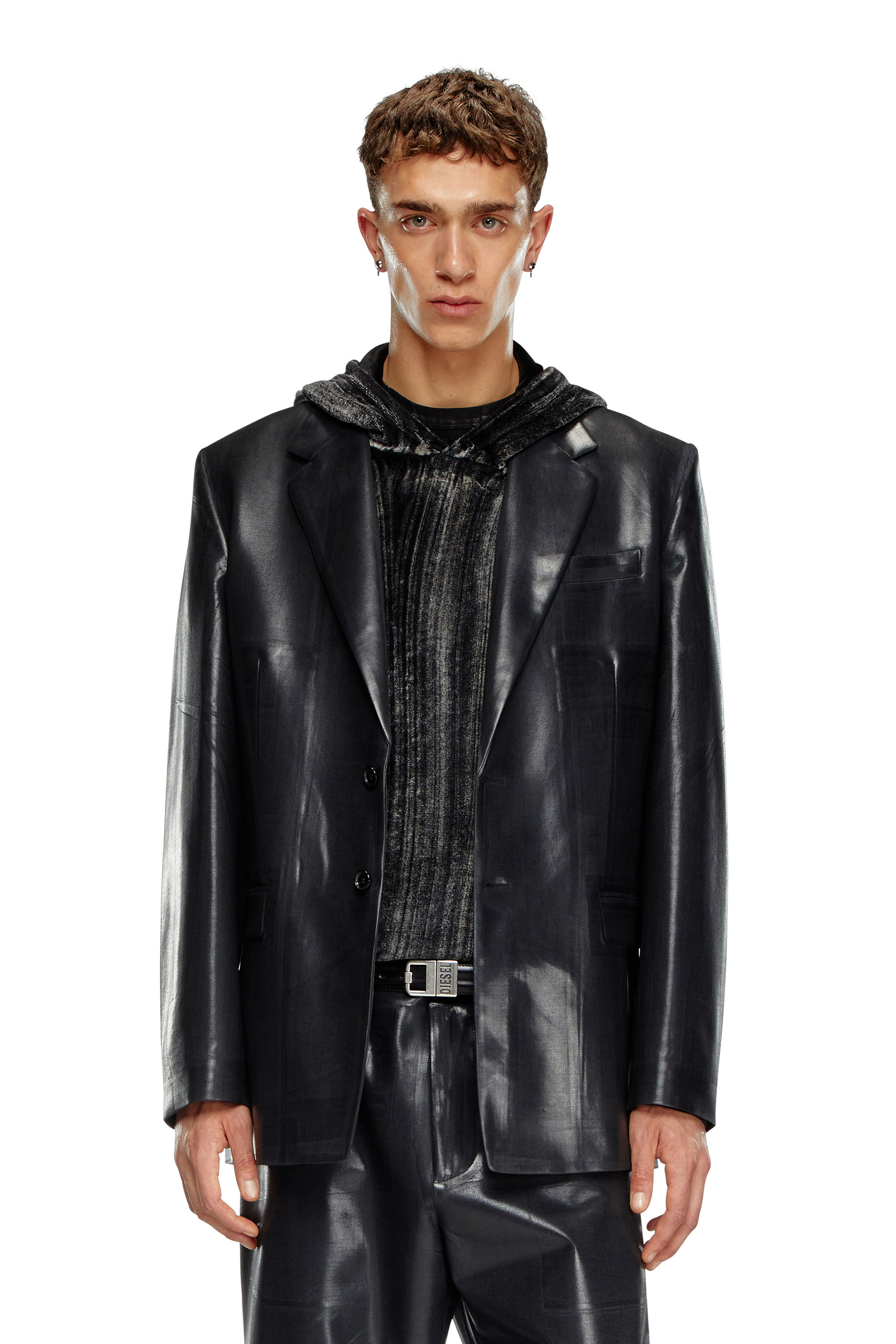 Diesel - J-STANLEY, Blazer à fines rayures avec devant enduit Homme in Noir - 1