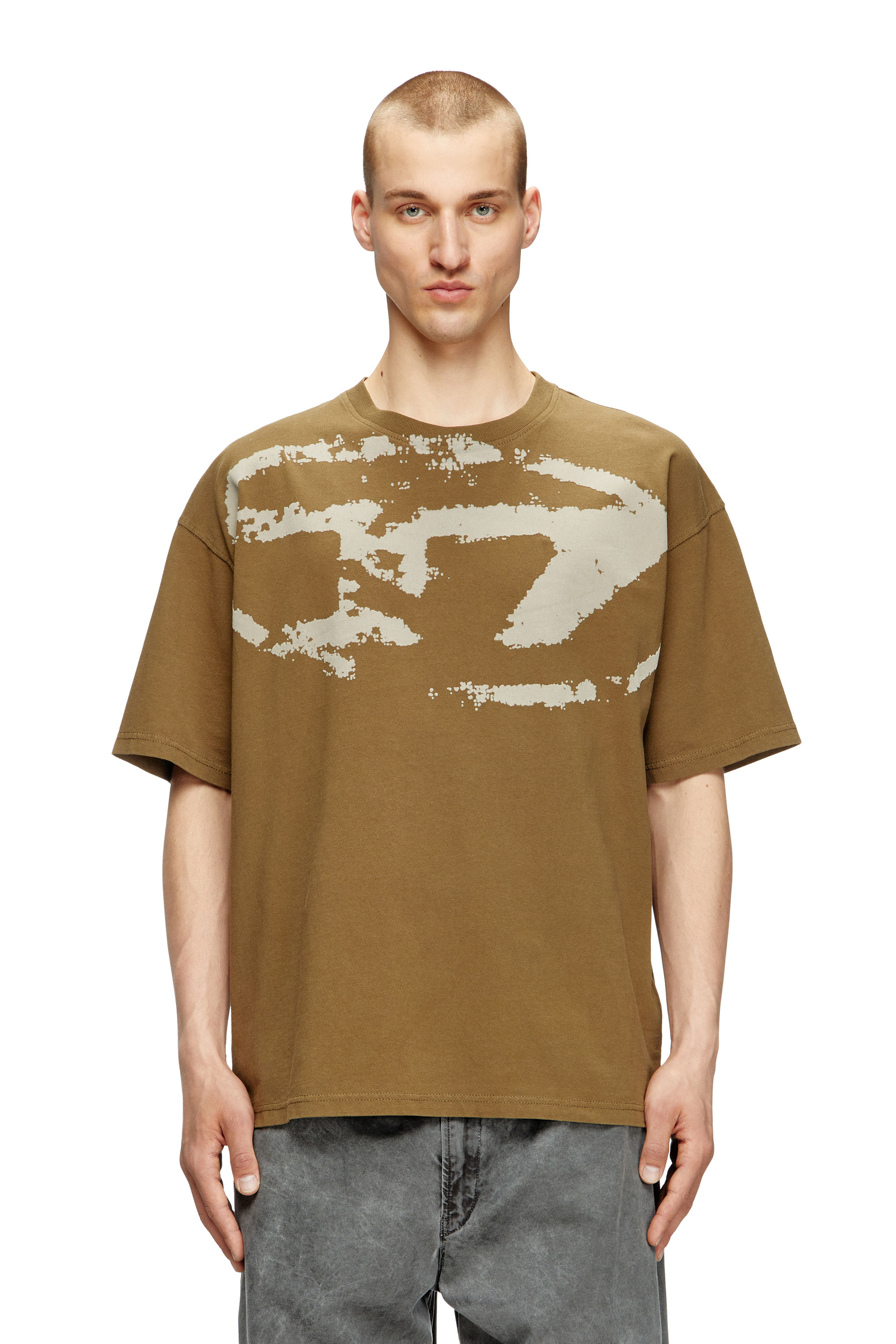 Diesel - T-BOXT-N14, T-shirt avec logo floqué effet vieilli Homme in Vert - 1