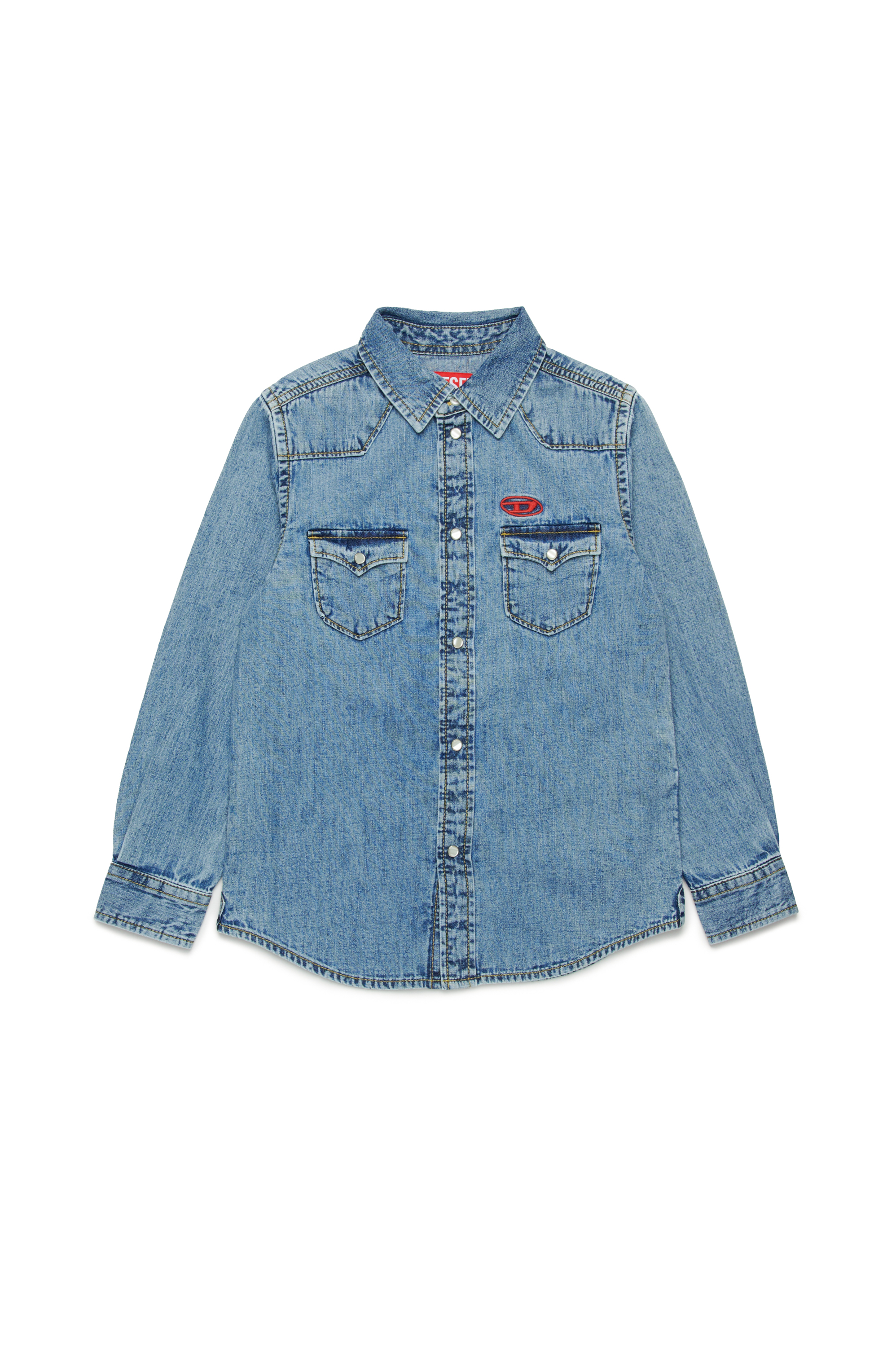 Diesel - CEKO, Chemise Western en denim avec broderie Oval D Homme in Bleu - 1