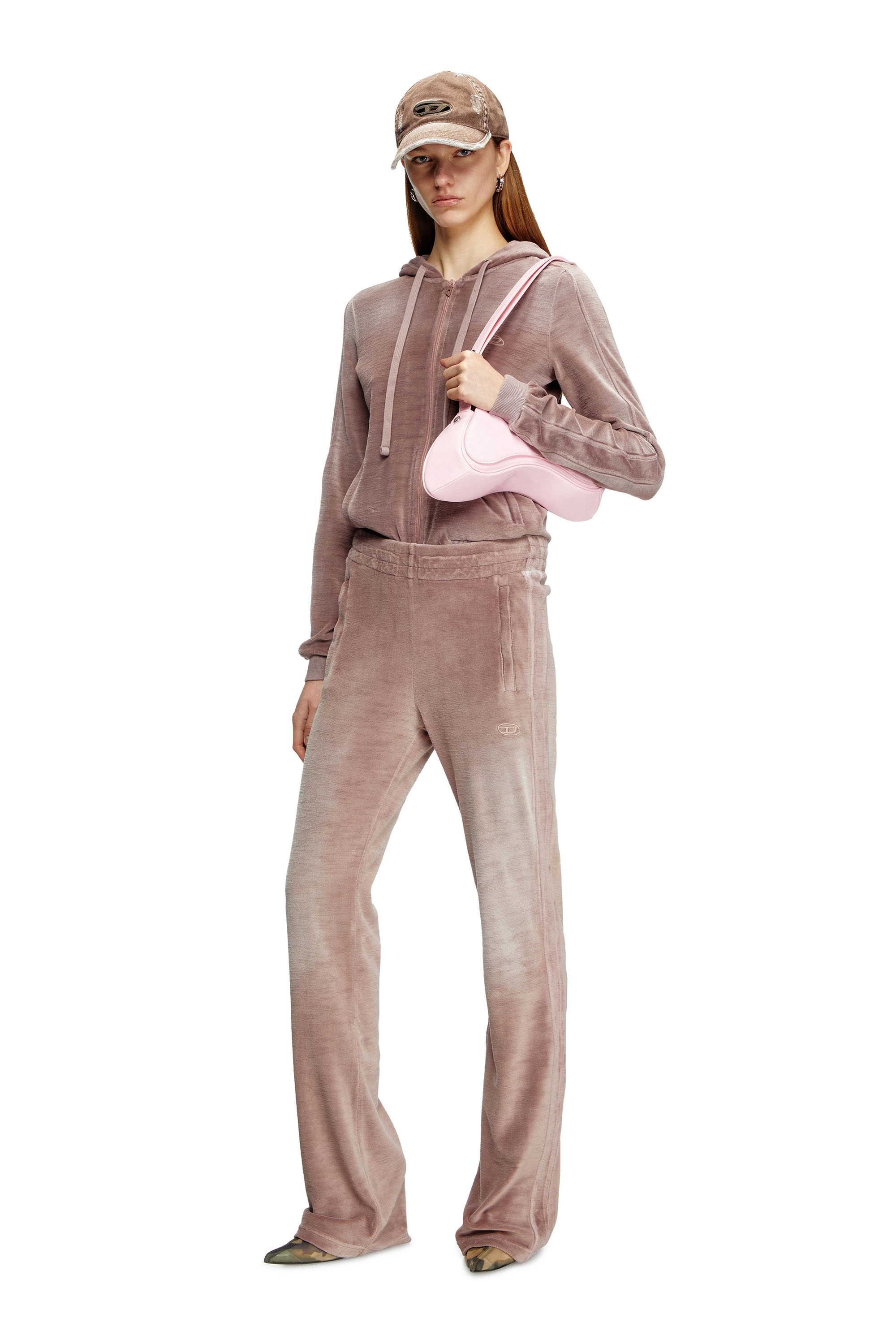 Diesel - F-ELY-Q1, Sweat-shirt à capuche zippé en chenille délavée Femme in Rose - 2