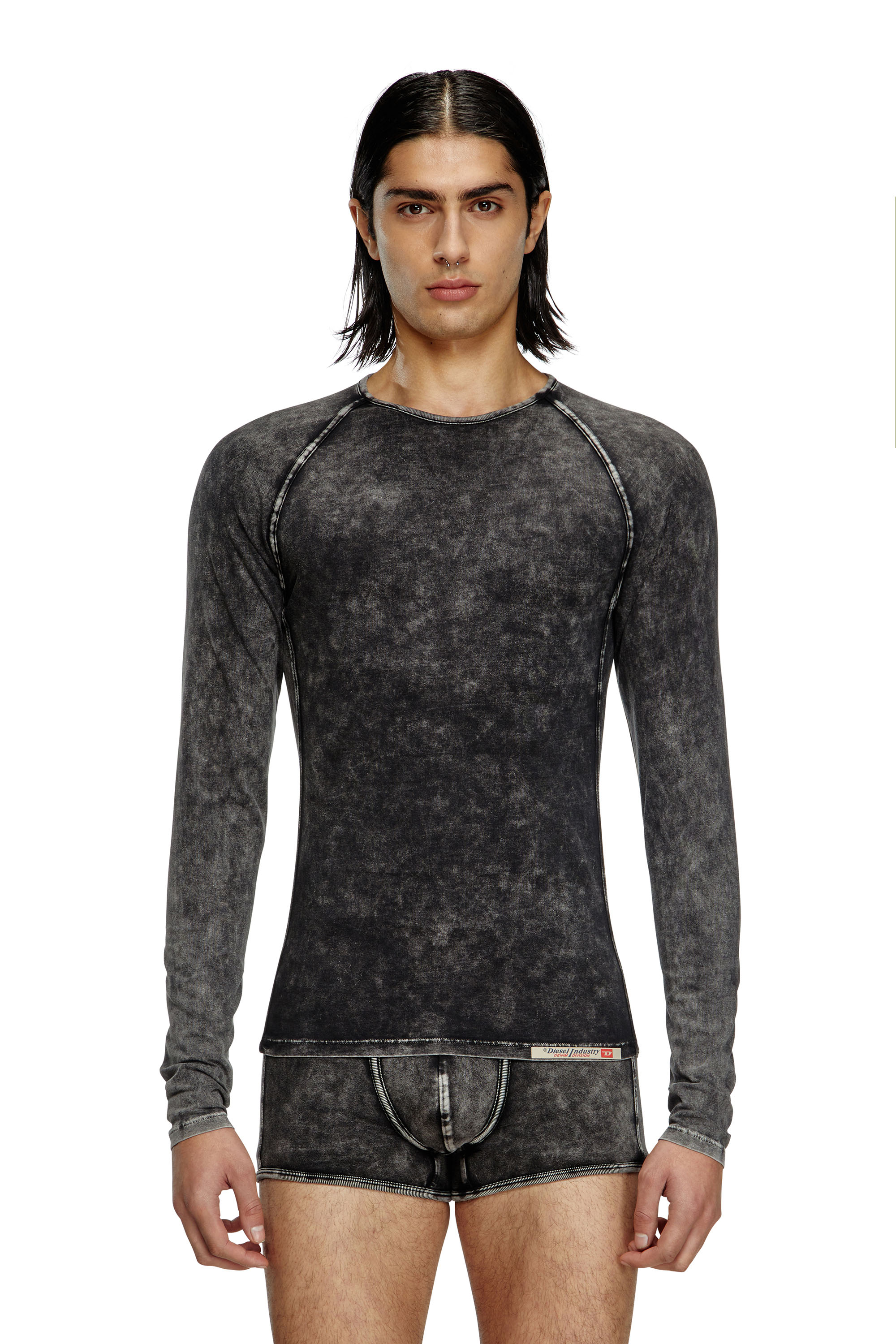 Diesel - EFREM-DNM, T-shirt à manches longues effet denim Homme in Noir - 1