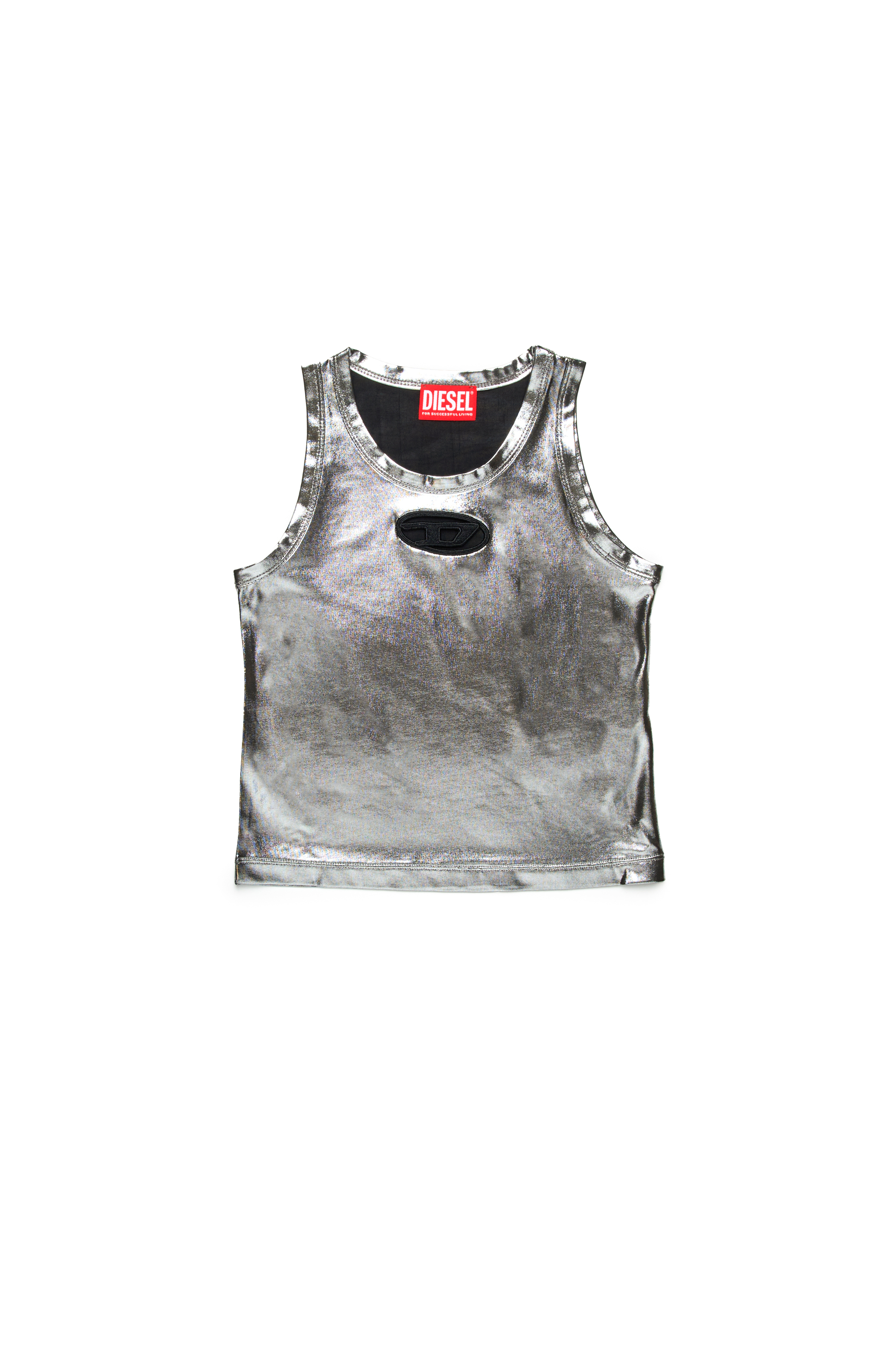 Diesel - TLYNYS, Débardeur métallisé avec cut-out à logo Femme in Gris argenté - 1