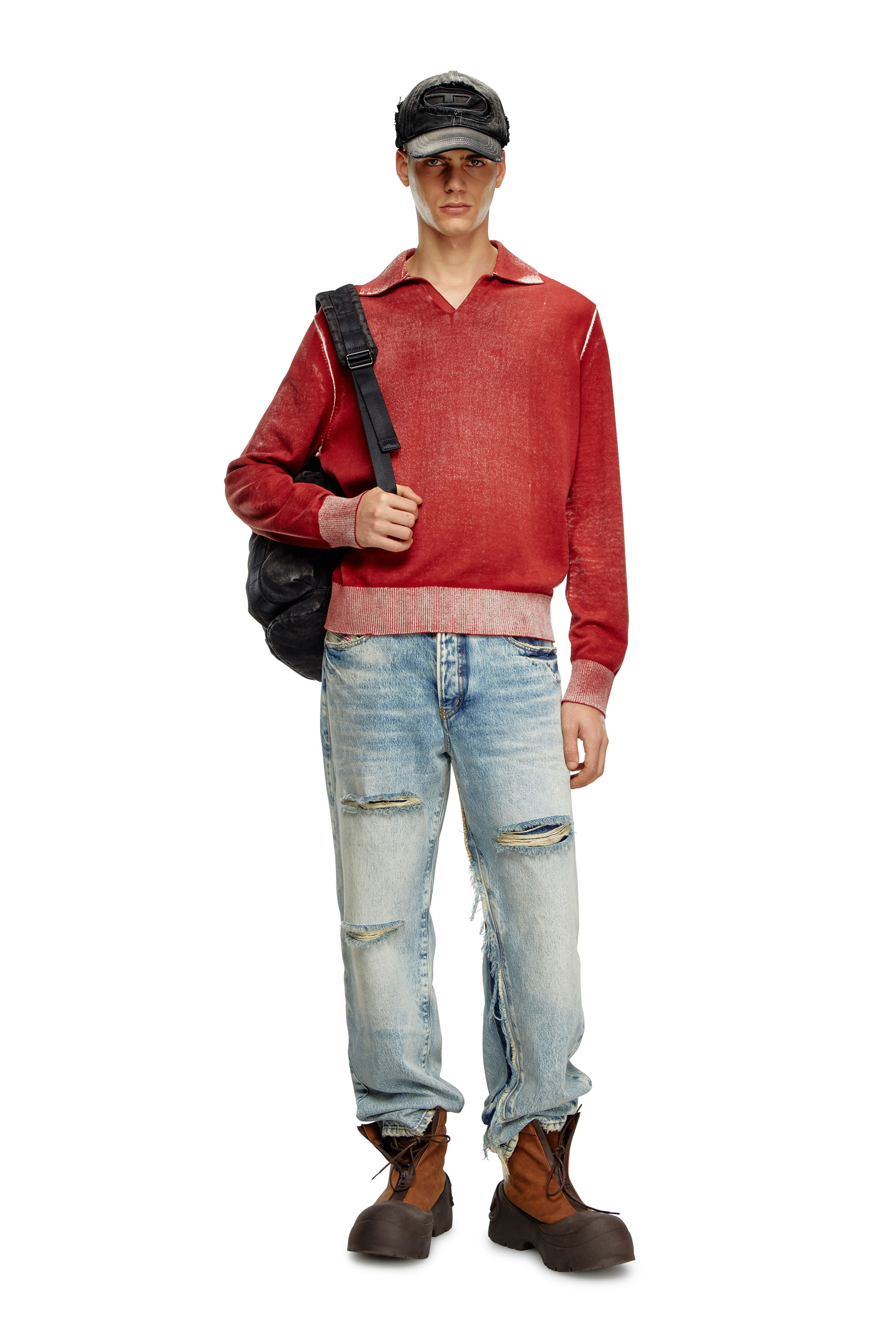 Diesel - K-LORENZO, Pull polo avec imprimé inversé Homme in Rouge - 2