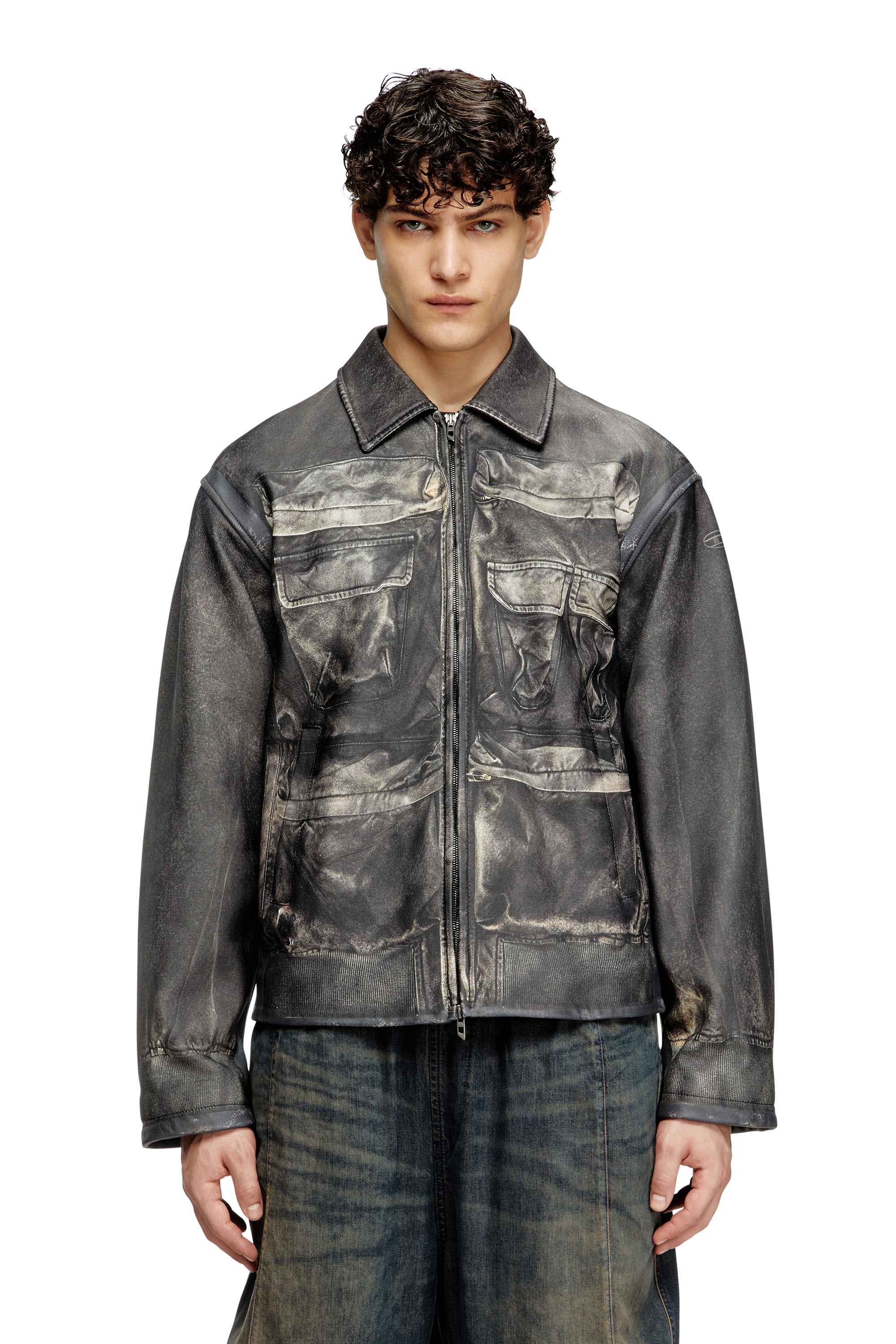 Diesel - L-MAYER, Veste en cuir avec poches trompe-l'œil Homme in Noir - 1