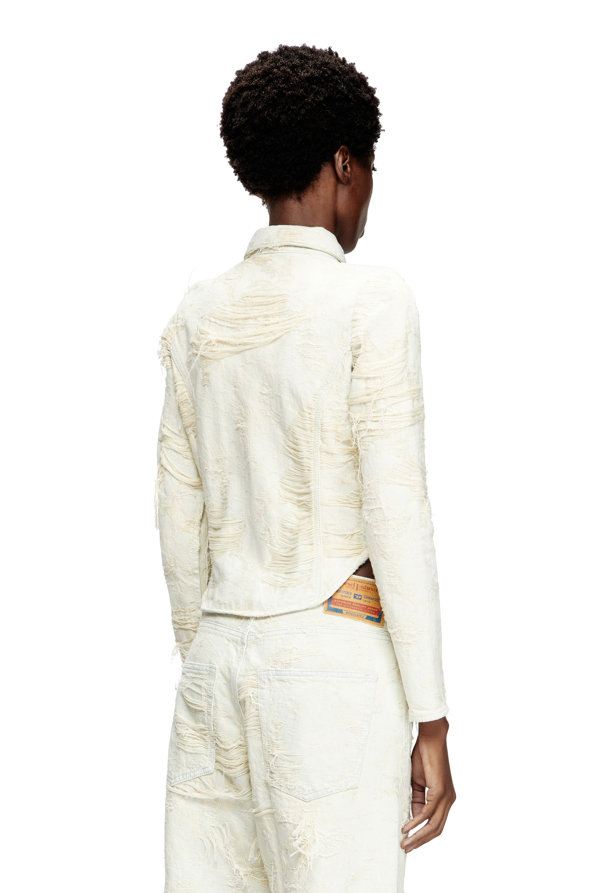 Diesel - DE-MADELINE-FSG, Chemise en denim jacquard avec fils flottants Femme in Blanc - 4
