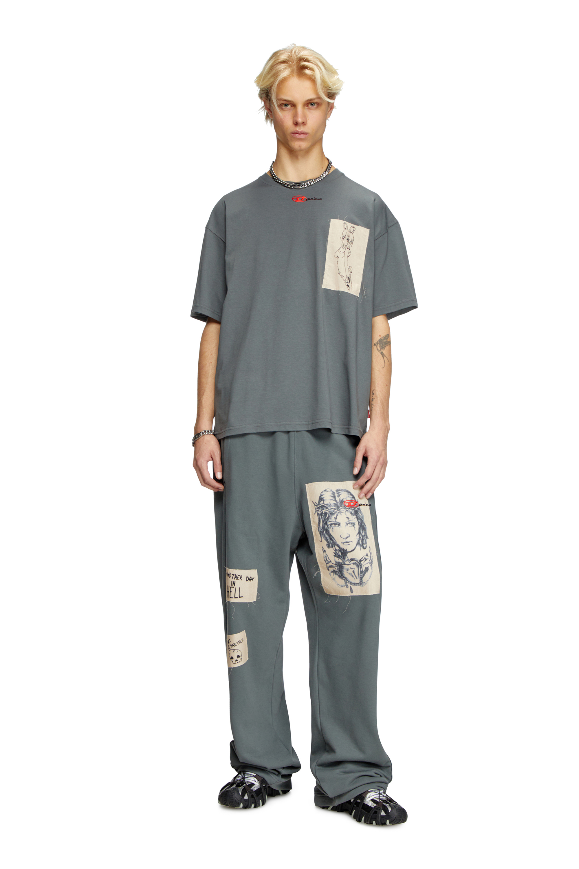 Diesel - T-BOXT-1P-DD, T-shirt avec empiècements tatouage Mixte in Gris - 2