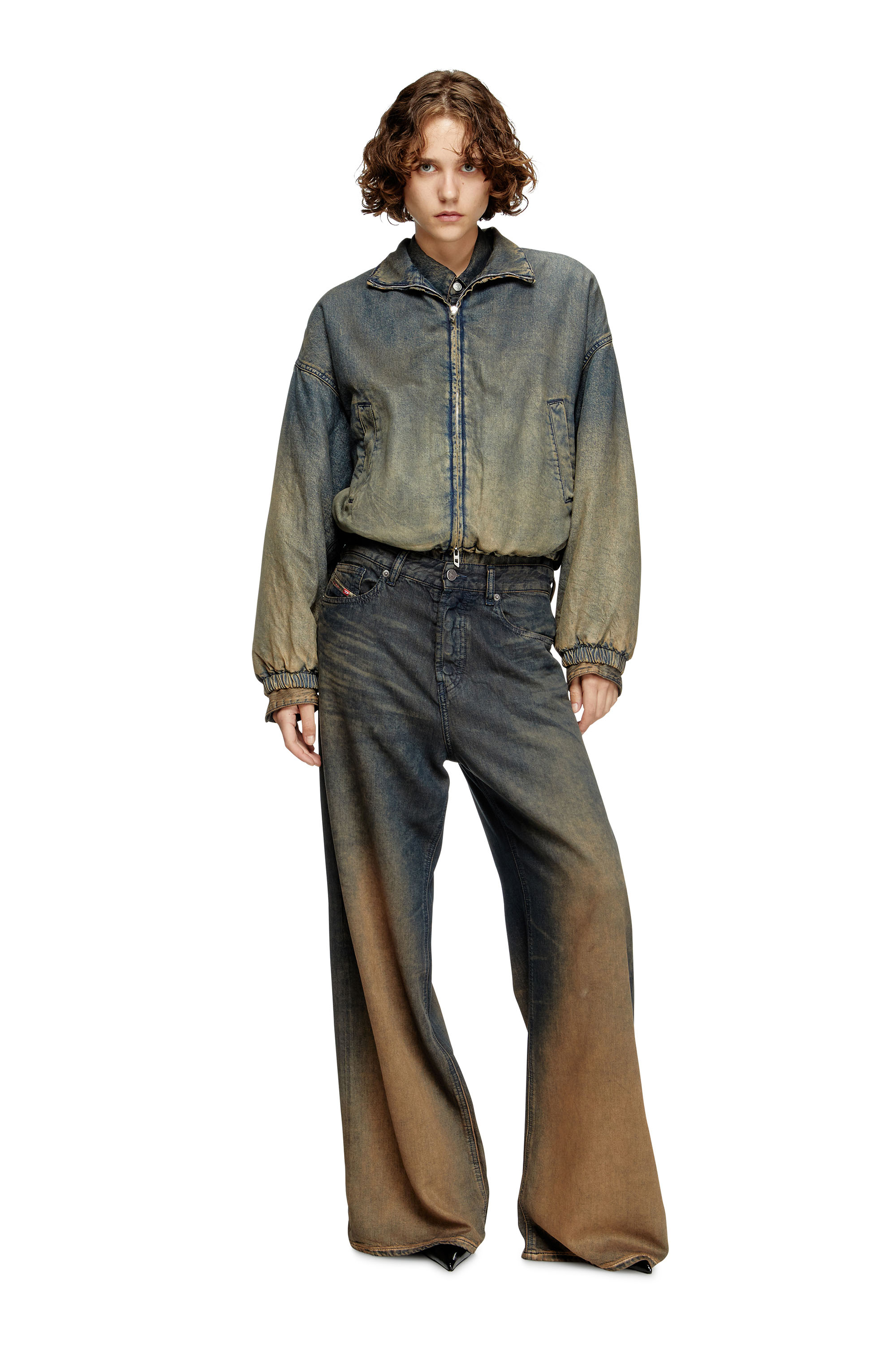 Diesel - DE-FLOWER-S, Veste zippée en denim fluide nuancé Femme in Bleu - 3