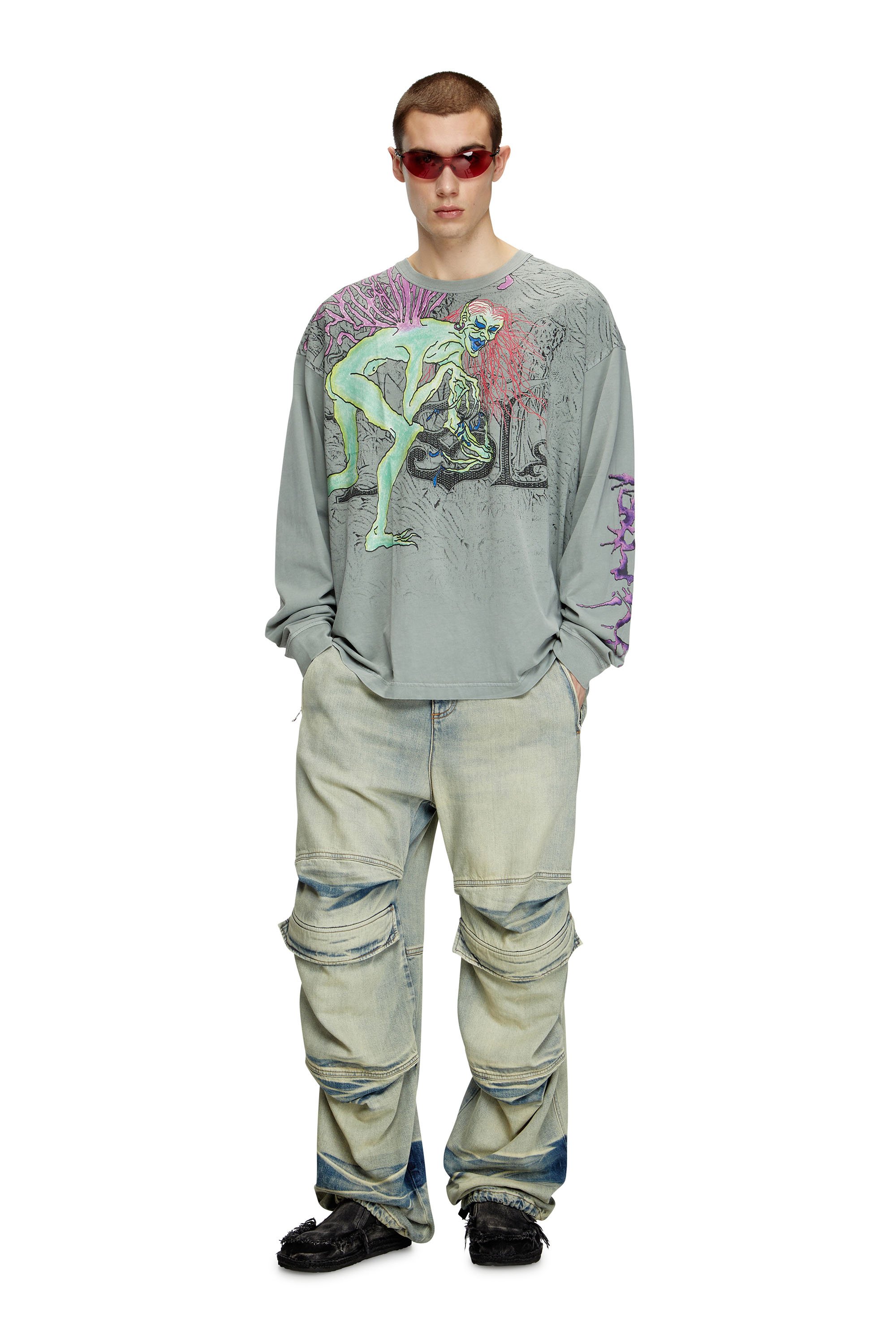 Diesel - T-BOXT-LS-R12, Man's Long-sleeve T-shirt with tattoo graphics in Grey - 2