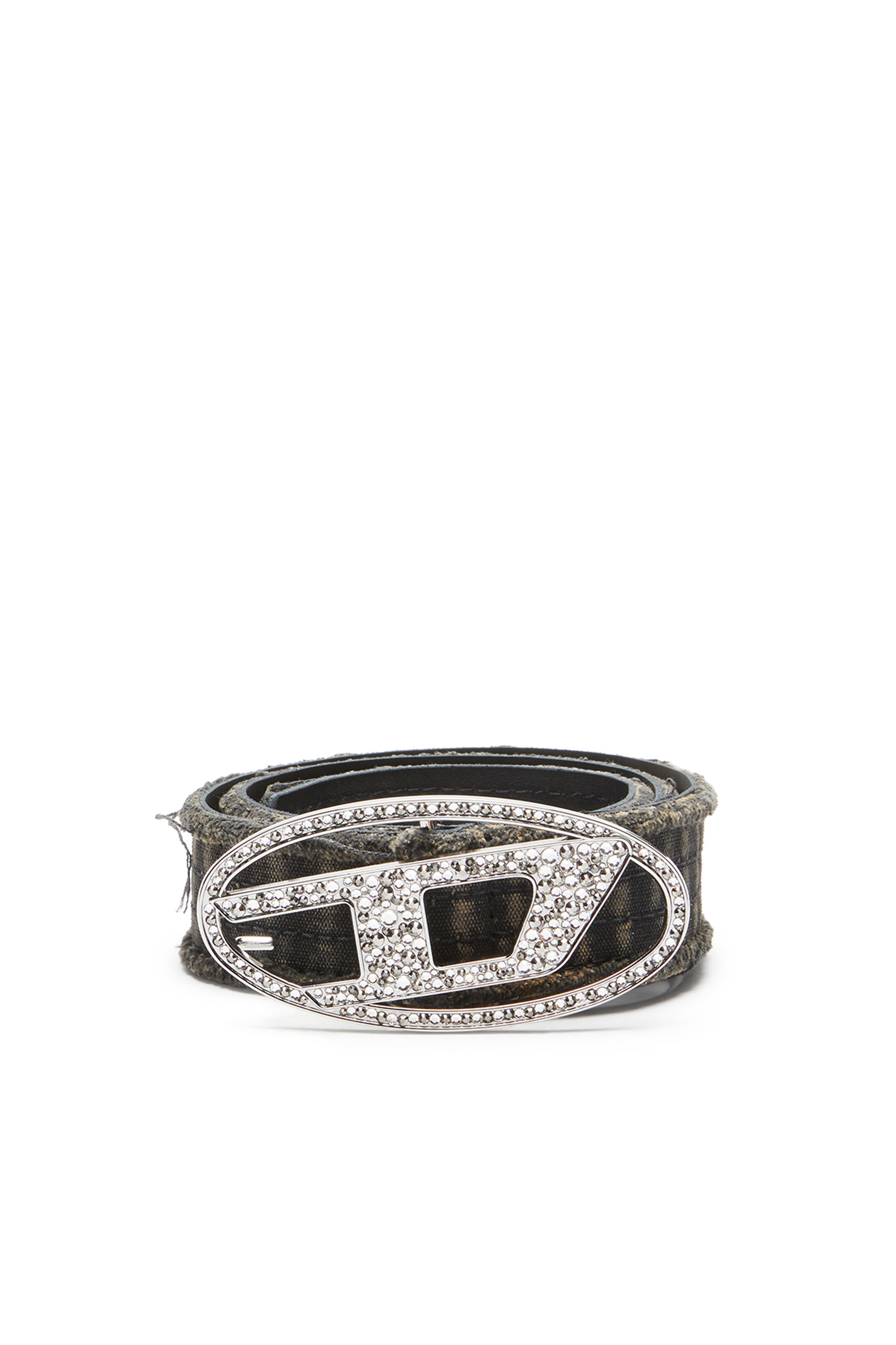 Diesel - B-1DR STRASS, Ceinture en toile et cuir avec cristaux Femme in Noir - 1