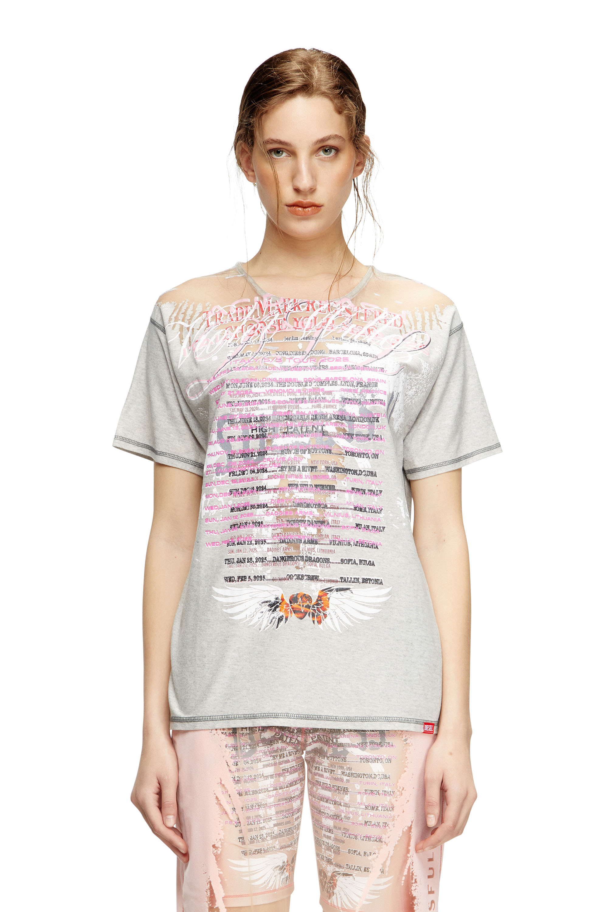 Diesel - T-NORMAC, T-shirt à col ras du cou avec imprimé paroles Femme in Gris - 1