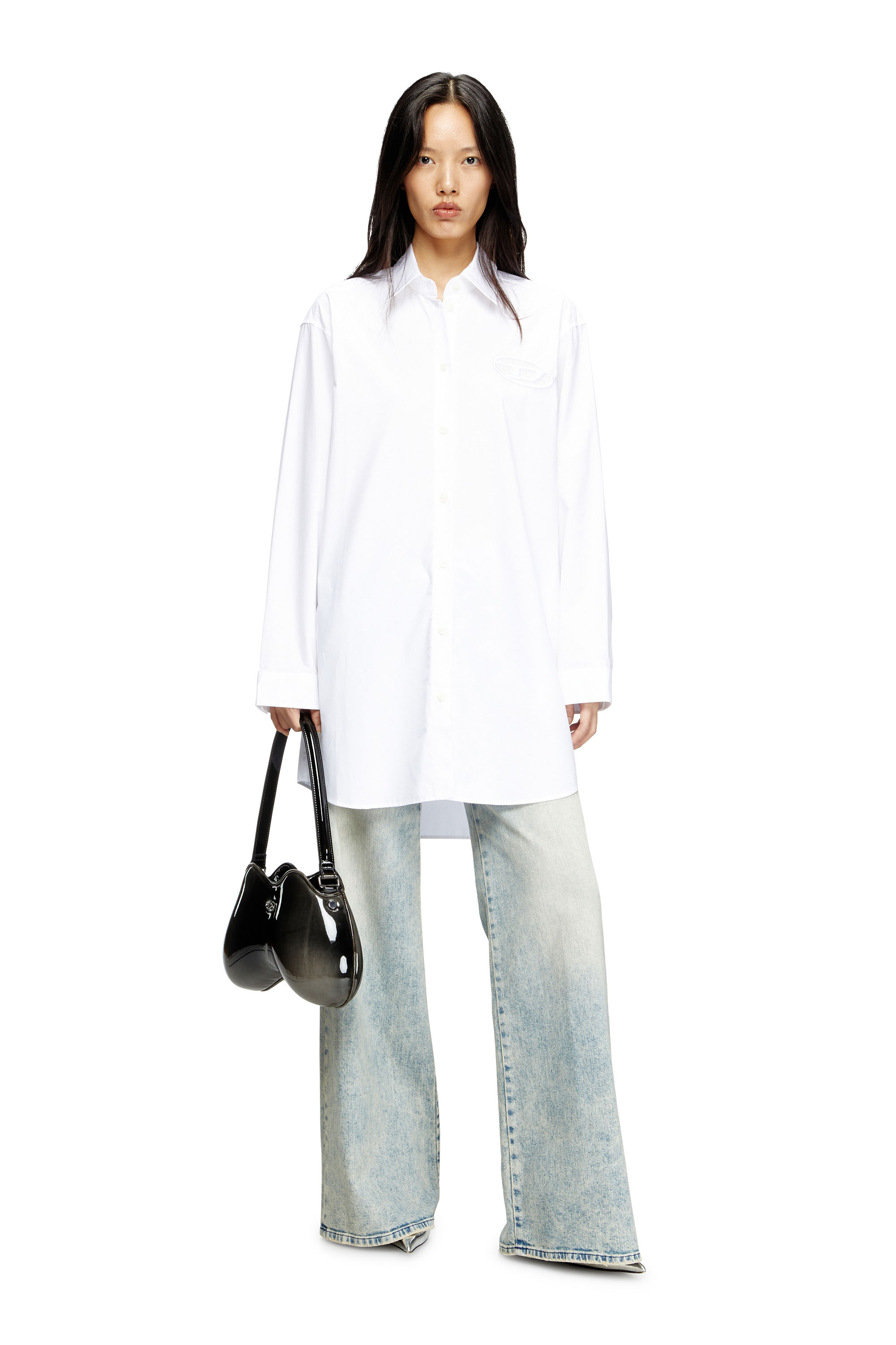 Diesel - D-DALIS, Robe chemise courte avec logo brodé Femme in Blanc - 2