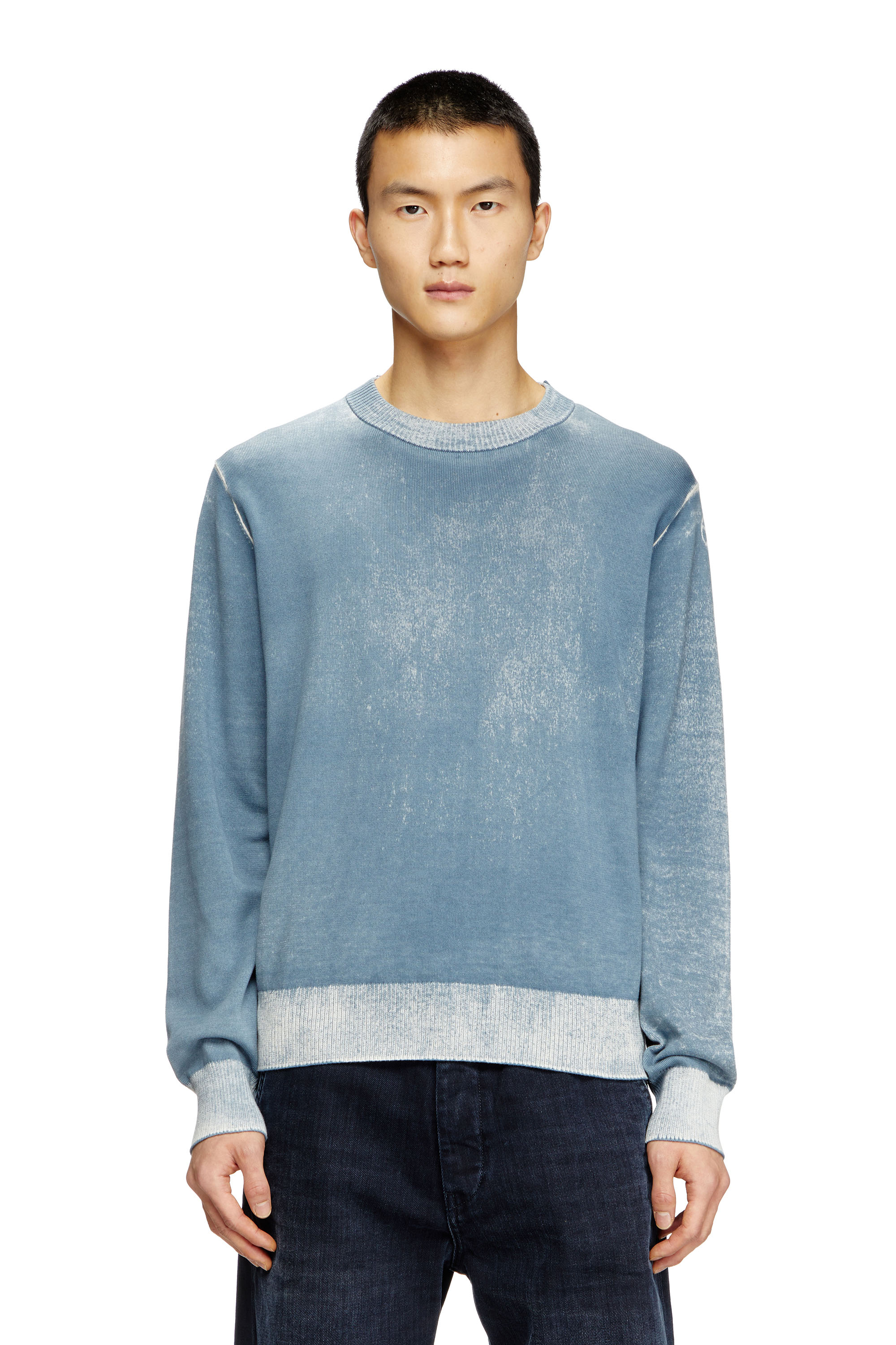 Diesel - K-LARENCE-B, Pull en coton avec imprimé inversé Homme in Bleu - 1