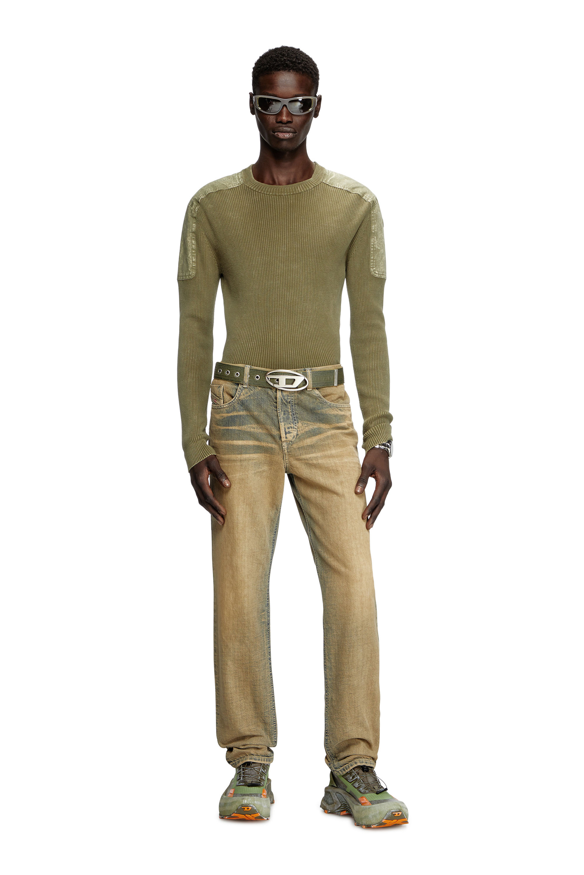 Diesel - K-MARTIN, Pull avec empiècements en denim sur les épaules Homme in Vert - 2
