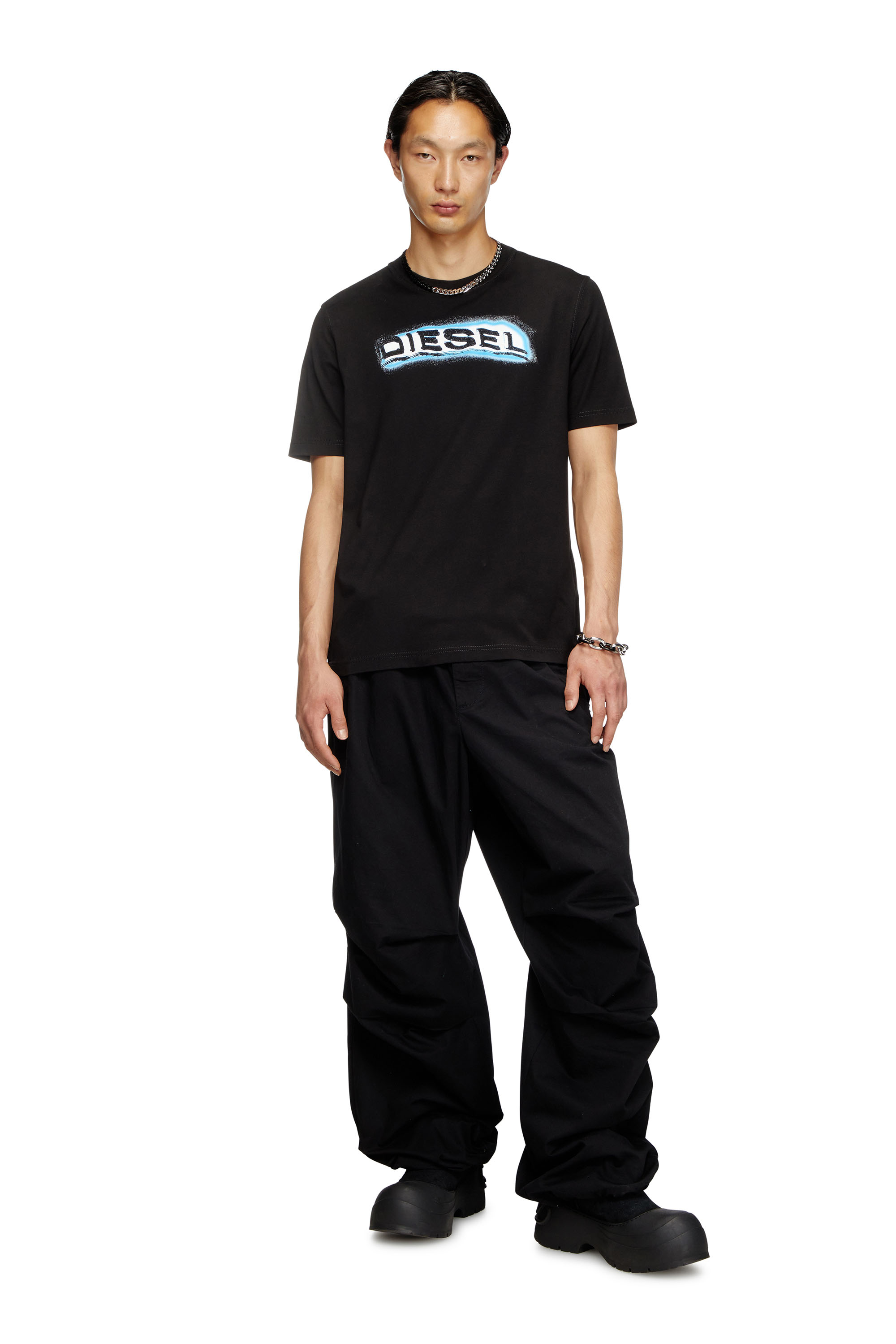 Diesel - T-ADJUST-R4, T-shirt avec logo imprimé bouffant Homme in Noir - 2