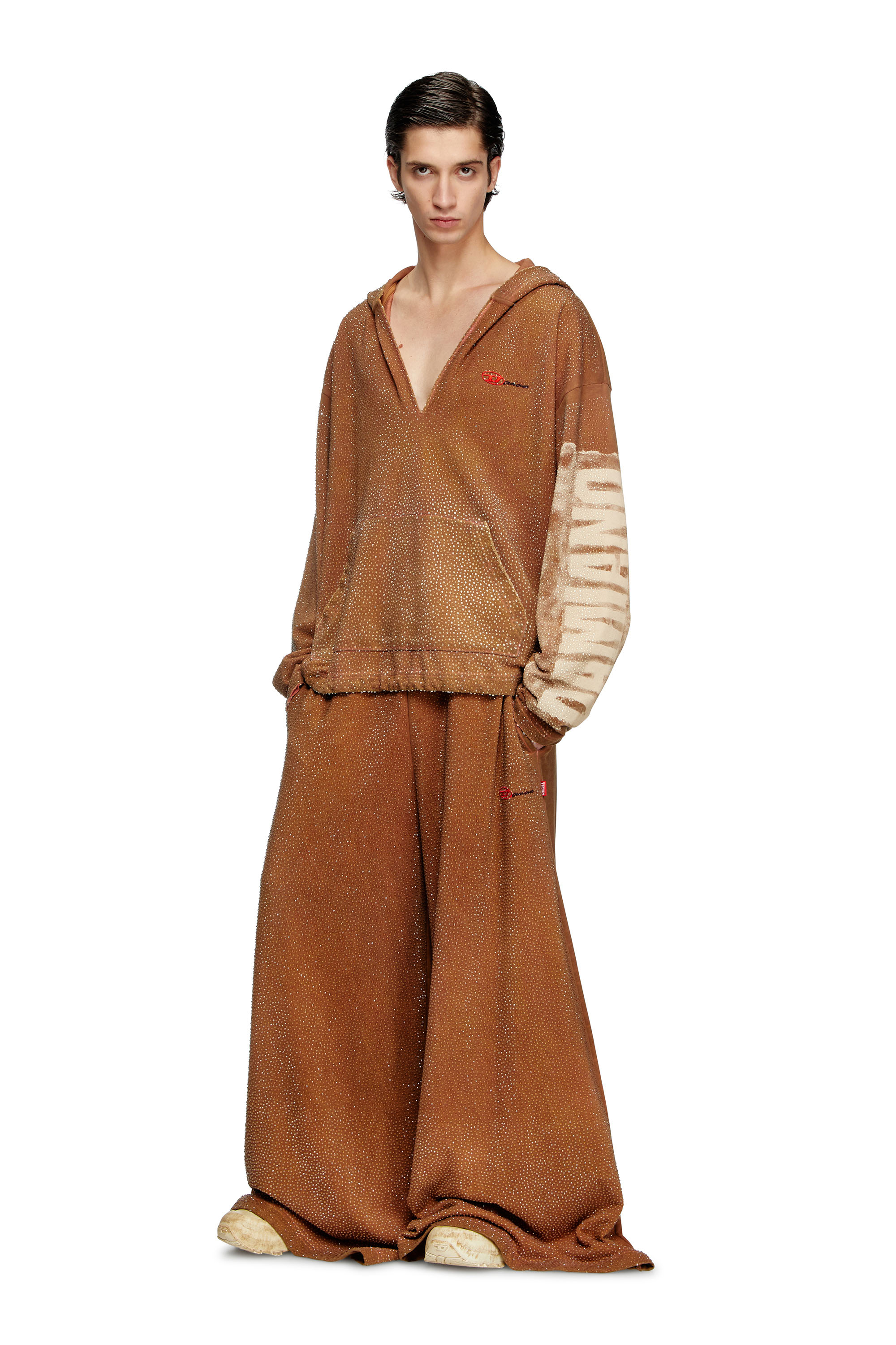 Diesel - S-BOXT-HOOD-LUX-DD, Sweat-shirt à capuche avec décolleté V traité et cristaux Mixte in Marron - 3