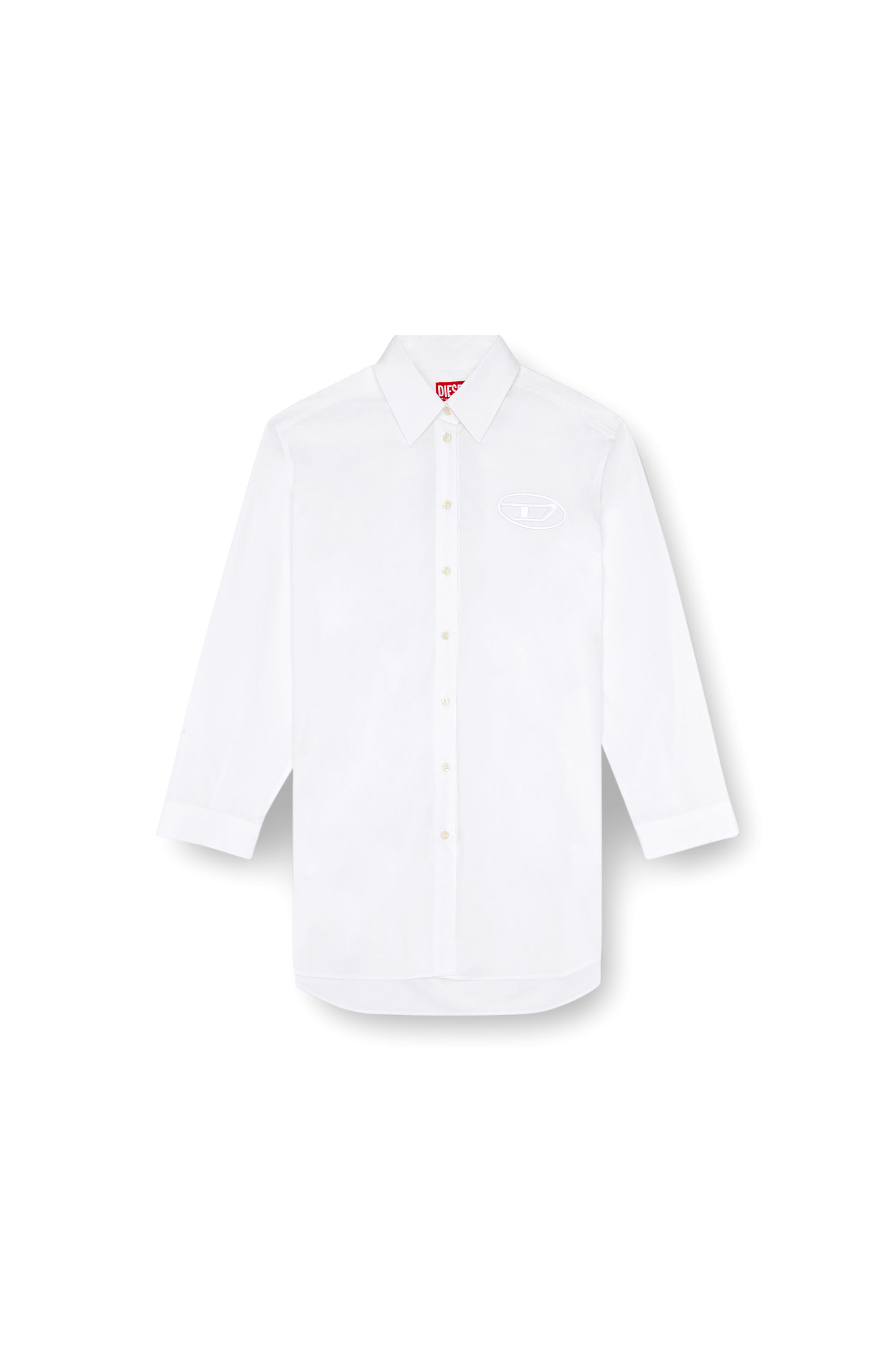 Diesel - D-DALIS, Robe chemise courte avec logo brodé Femme in Blanc - 3