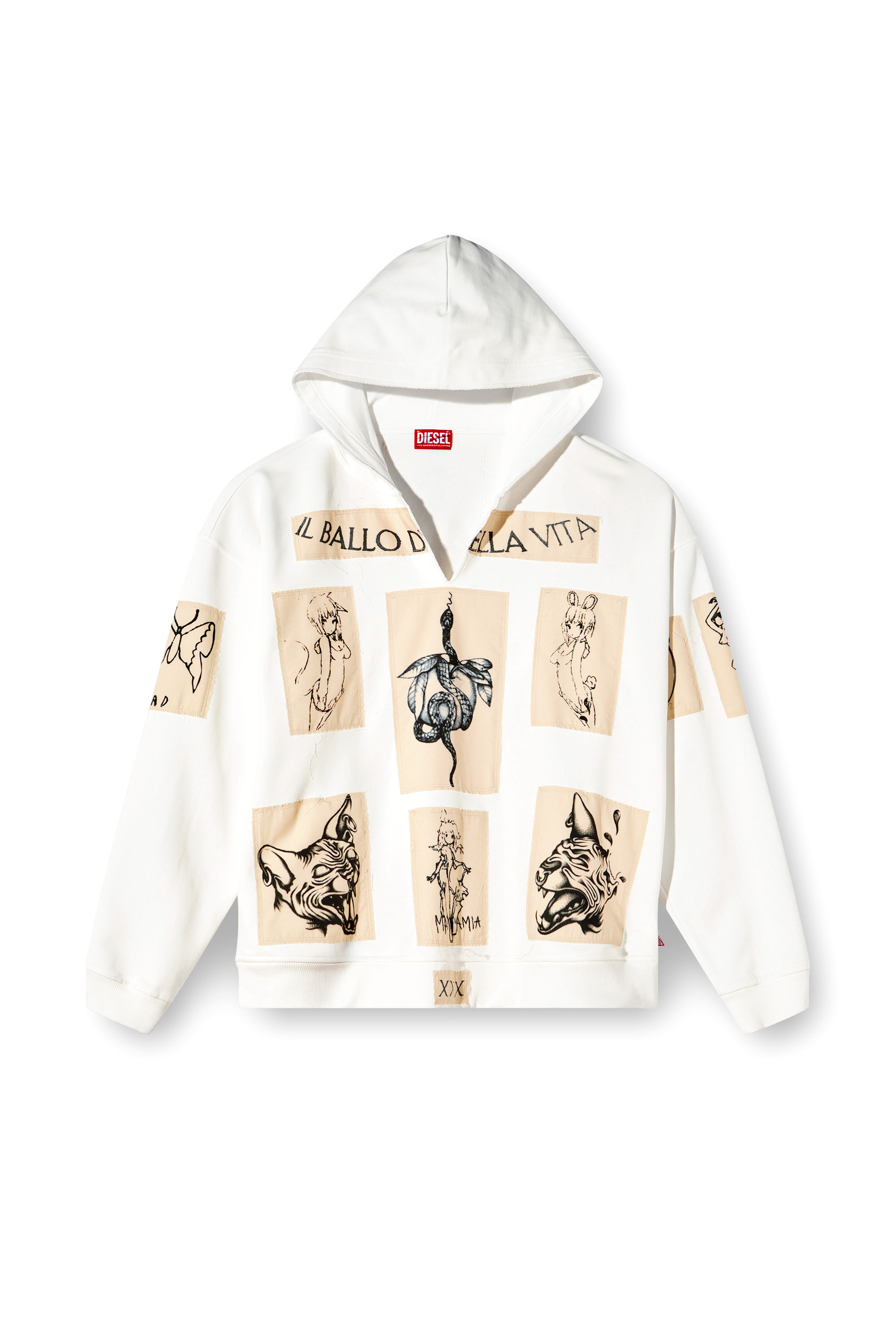 Diesel - S-BOXT-HOOD-DD, Sweat-shirt à capuche avec empiècements tatouage Mixte in Blanc - 4
