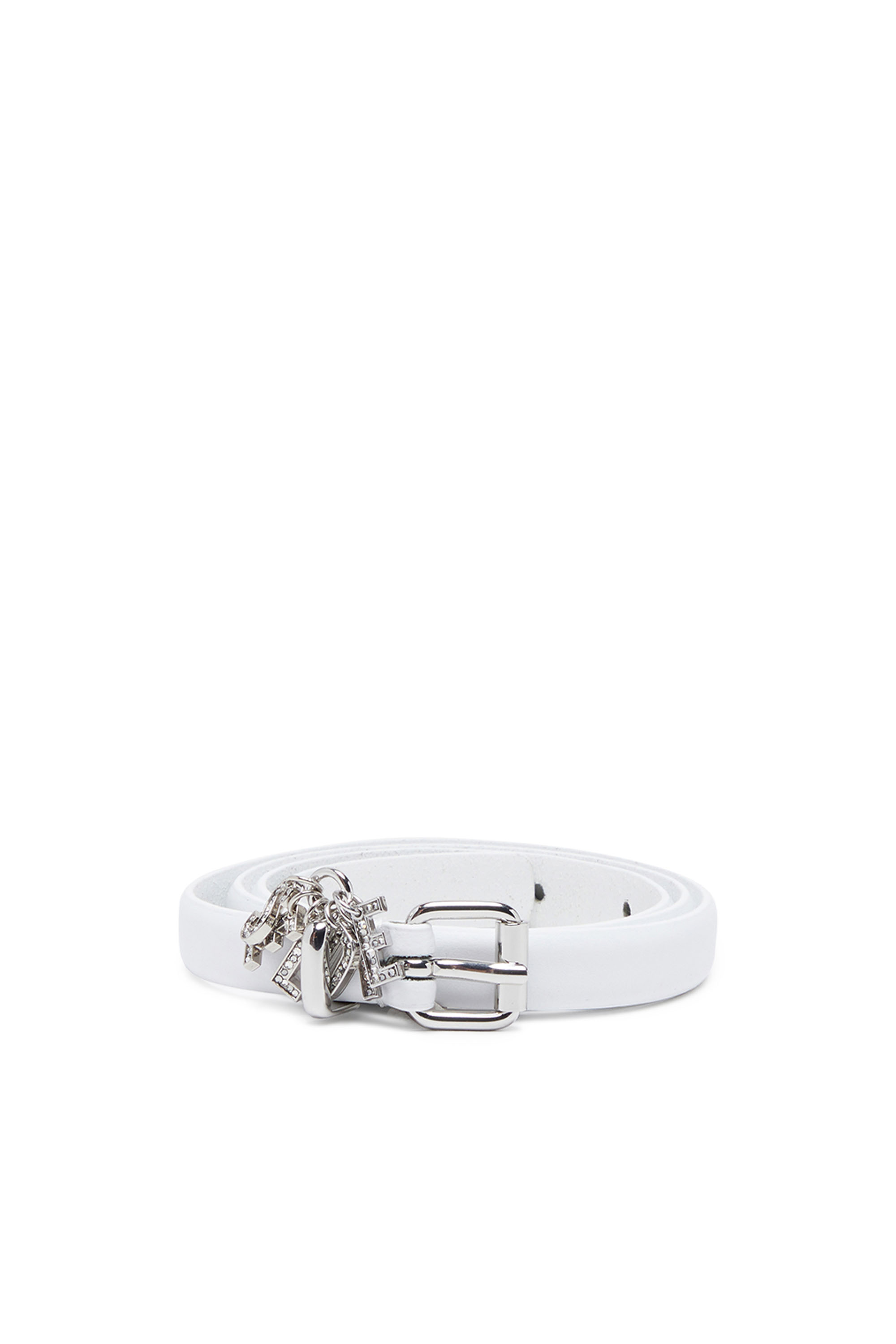 Diesel - B-CHARM-LOOP, Ceinture en cuir avec breloques à logo en cristaux Femme in Blanc - 1