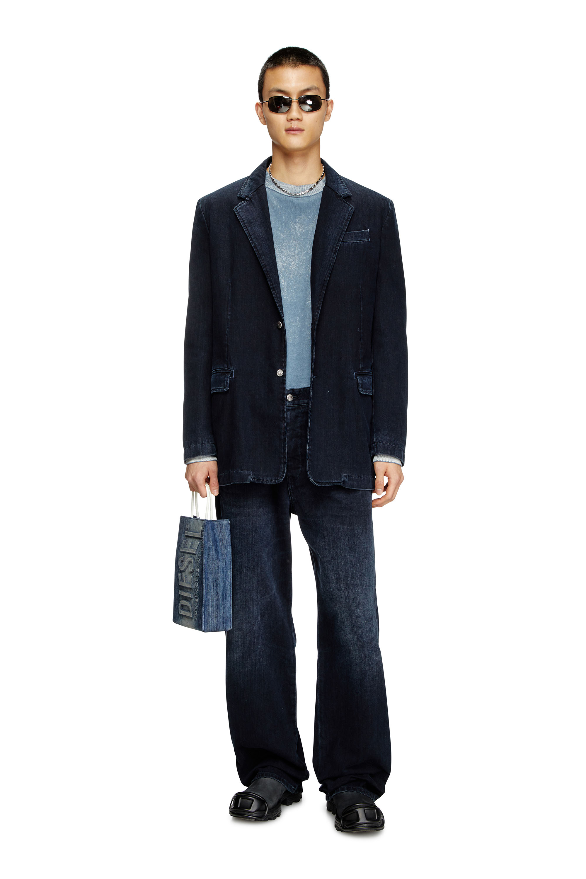 Diesel - K-LARENCE-B, Pull en coton avec imprimé inversé Homme in Bleu - 2