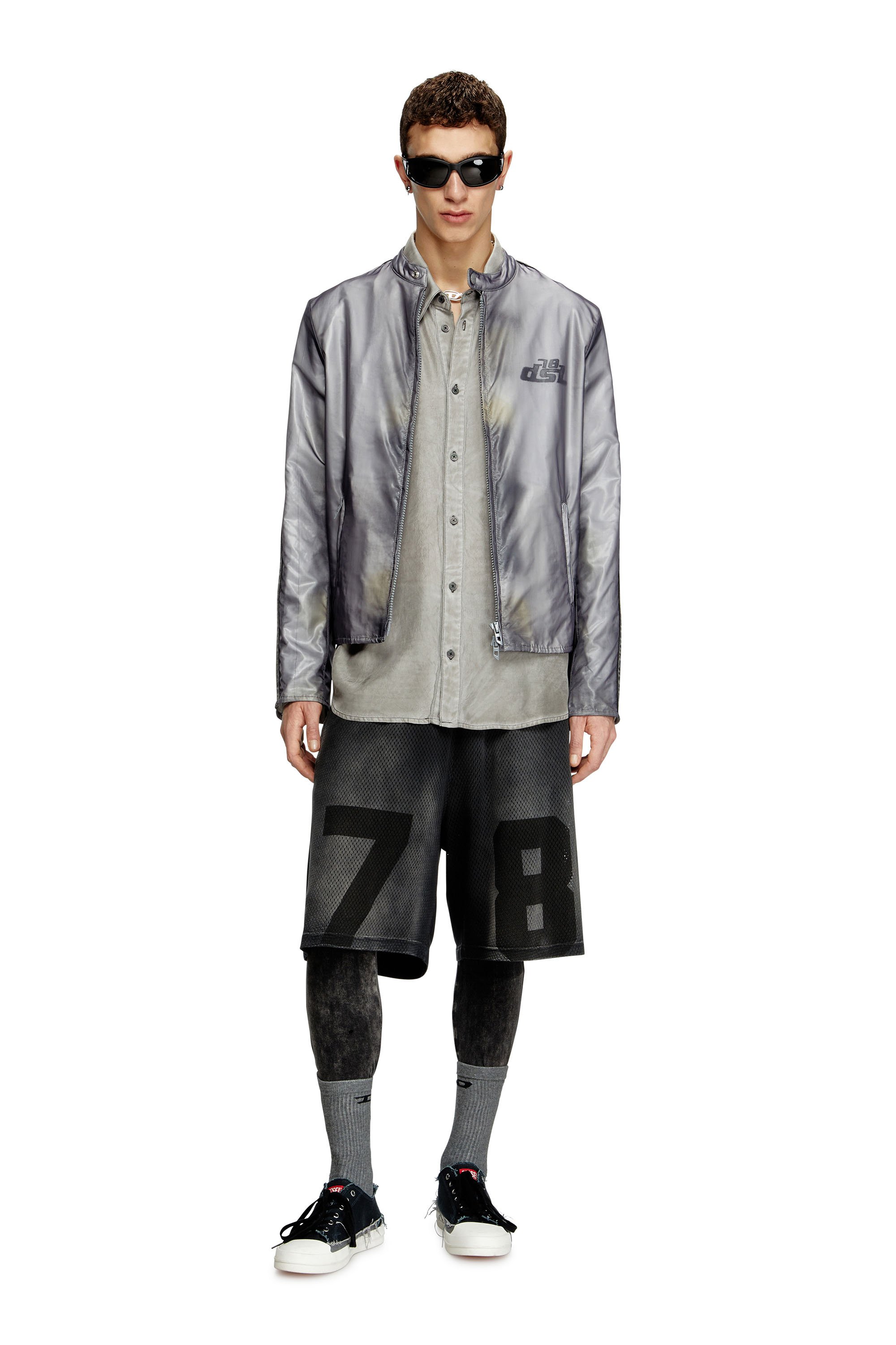 Diesel - S-LEON, Chemise froissée fluide avec col à logo Mixte in Gris - 3