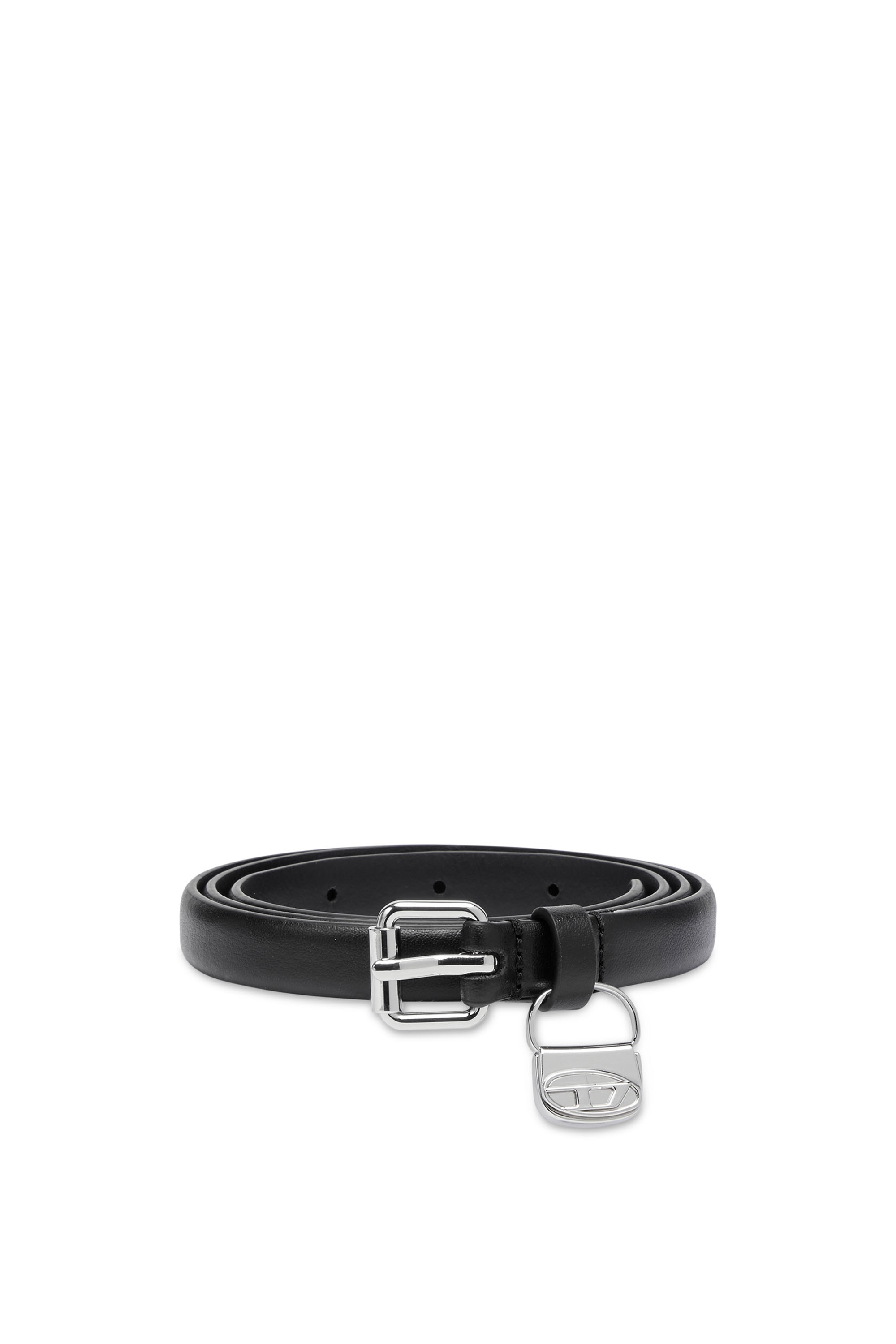 Diesel - B-CHARM HIP, Ceinture slim en cuir avec bijou de sac 1DR Femme in Noir - 1
