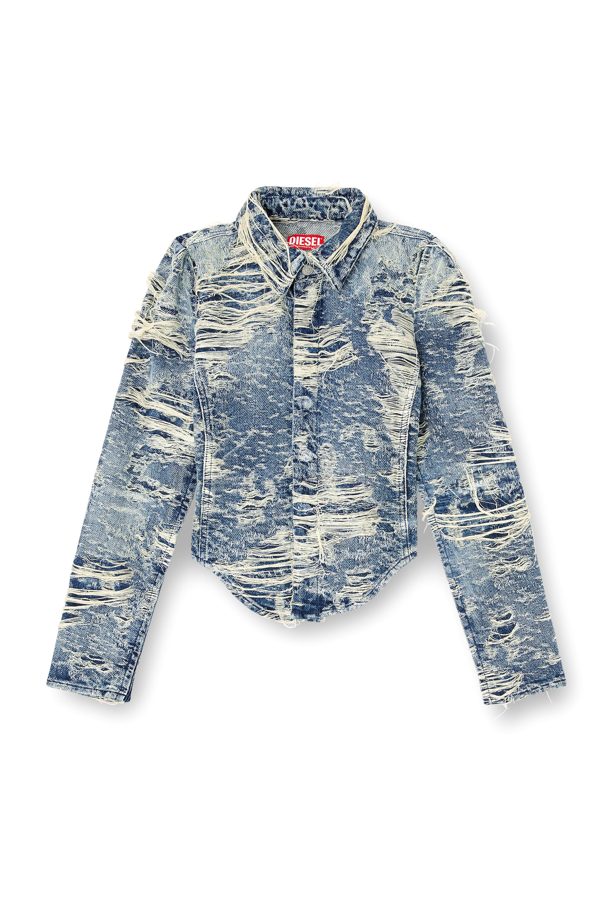 Diesel - DE-MADELINE-FSG, Chemise en denim jacquard avec fils flottants Femme in Bleu - 3