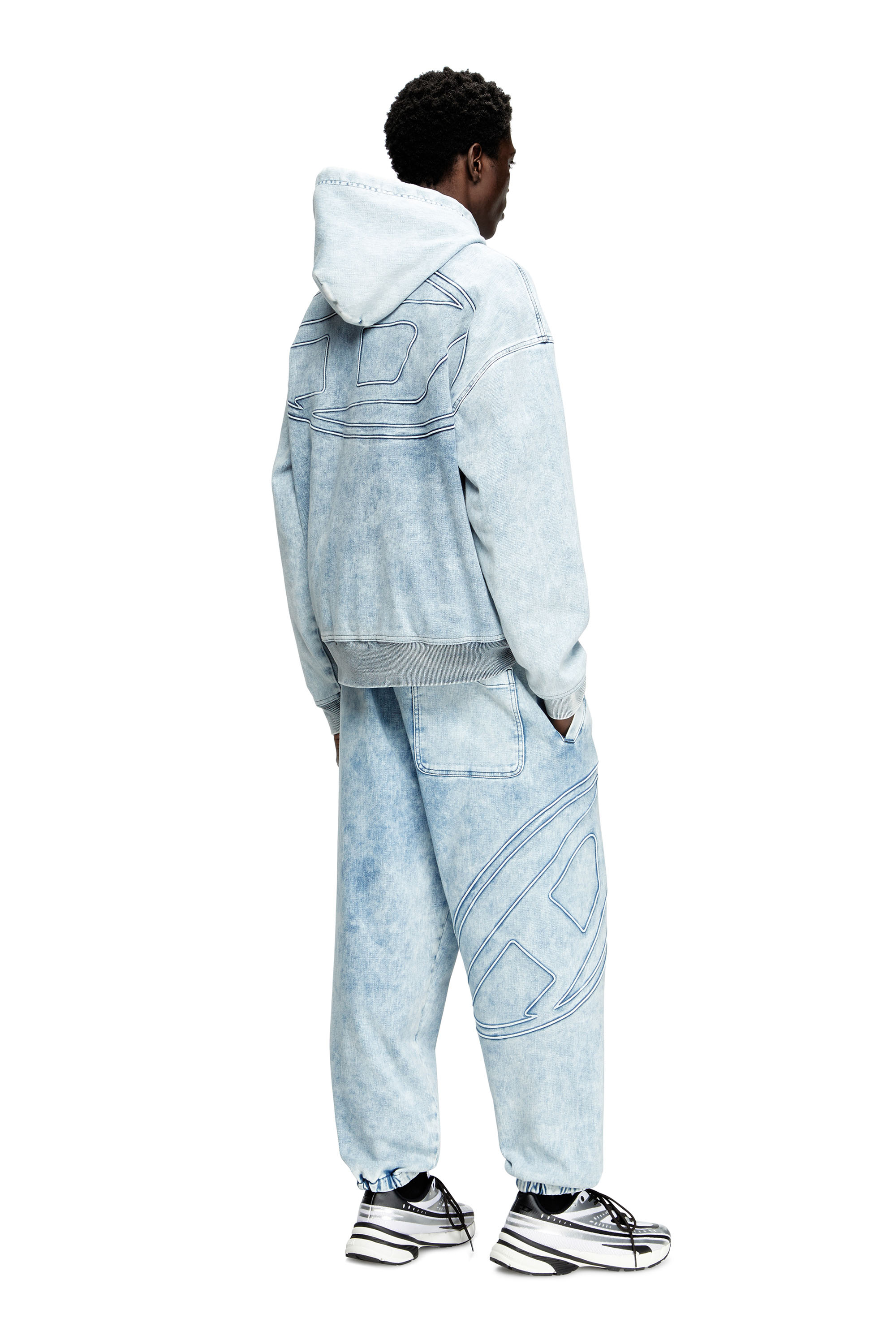 Diesel - D-REBBIT-S-TRACK, Sweatshirt à capuche en denim marbré Mixte in Bleu - 3