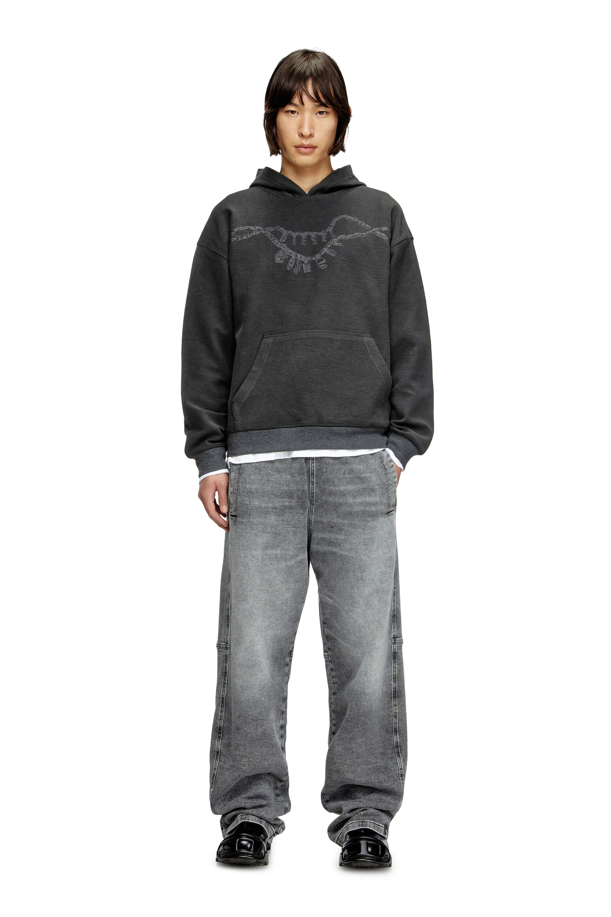 Diesel - S-BOXT-HOOD-HOSHI, Sweat-shirt à capuche avec imprimé collier à breloques Mixte in Gris - 2