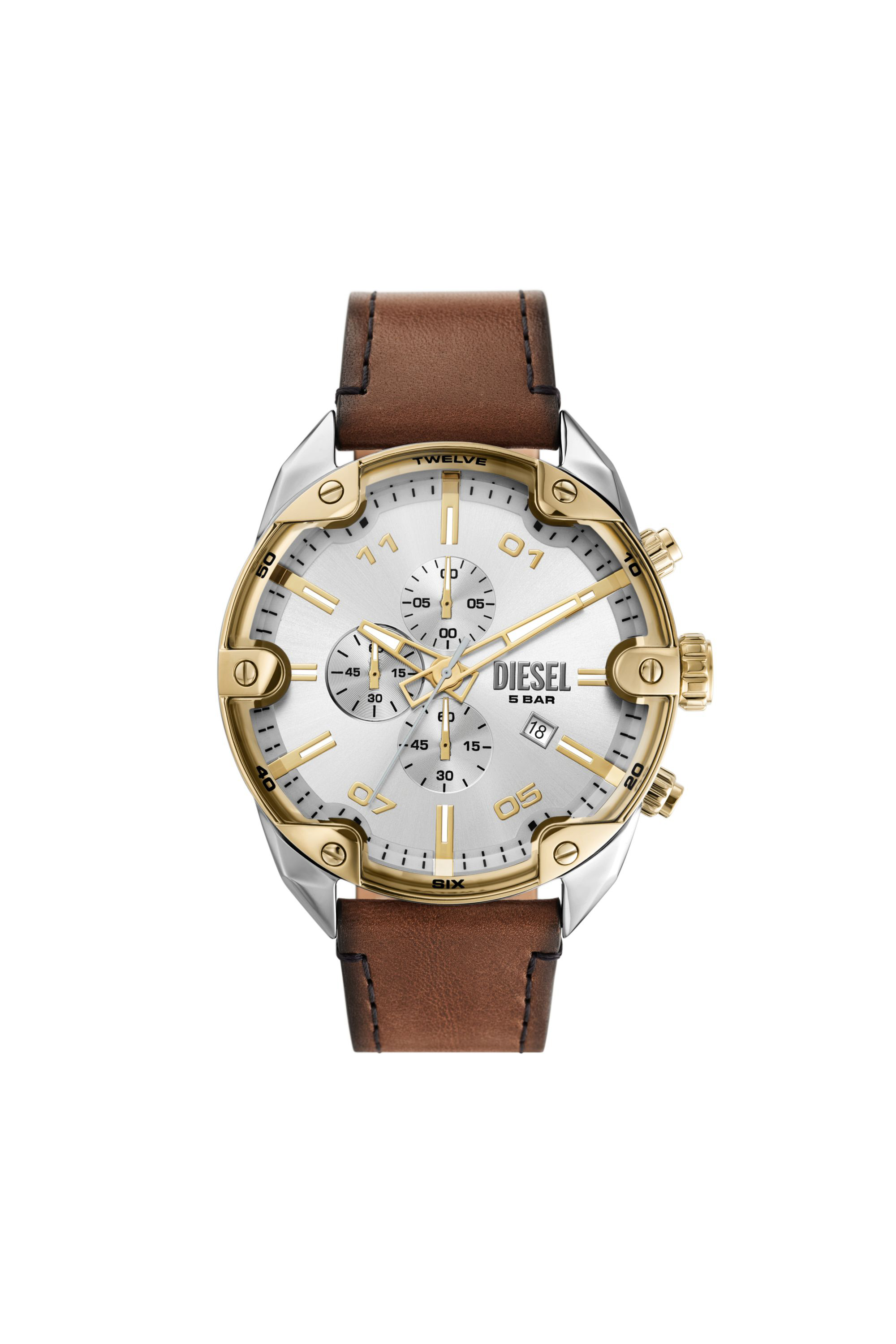 Diesel - DZ4665, Montre chronographe Spiked en cuir marron Homme in Marron - 1