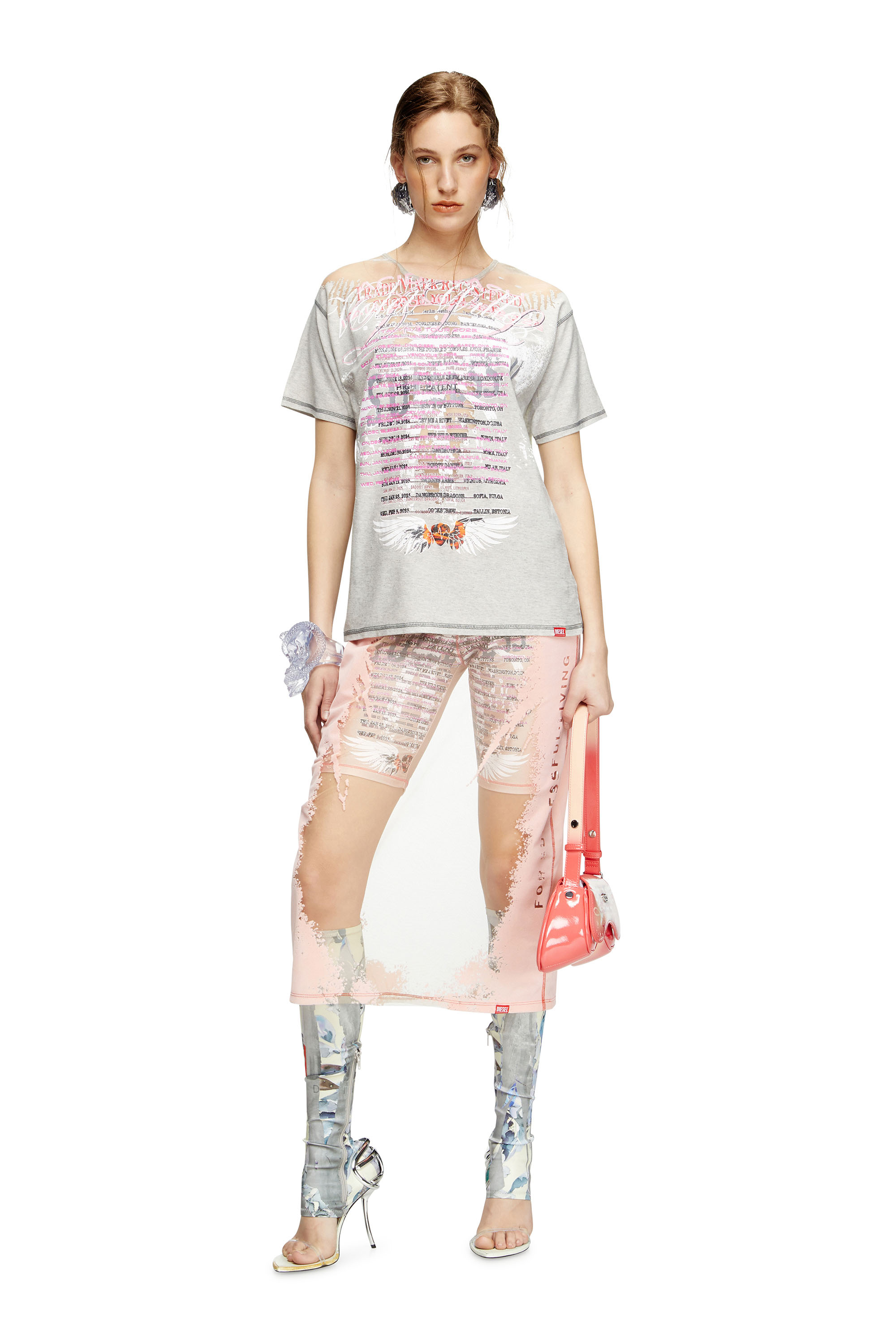 Diesel - T-NORMAC, T-shirt à col ras du cou avec imprimé paroles Femme in Gris - 2