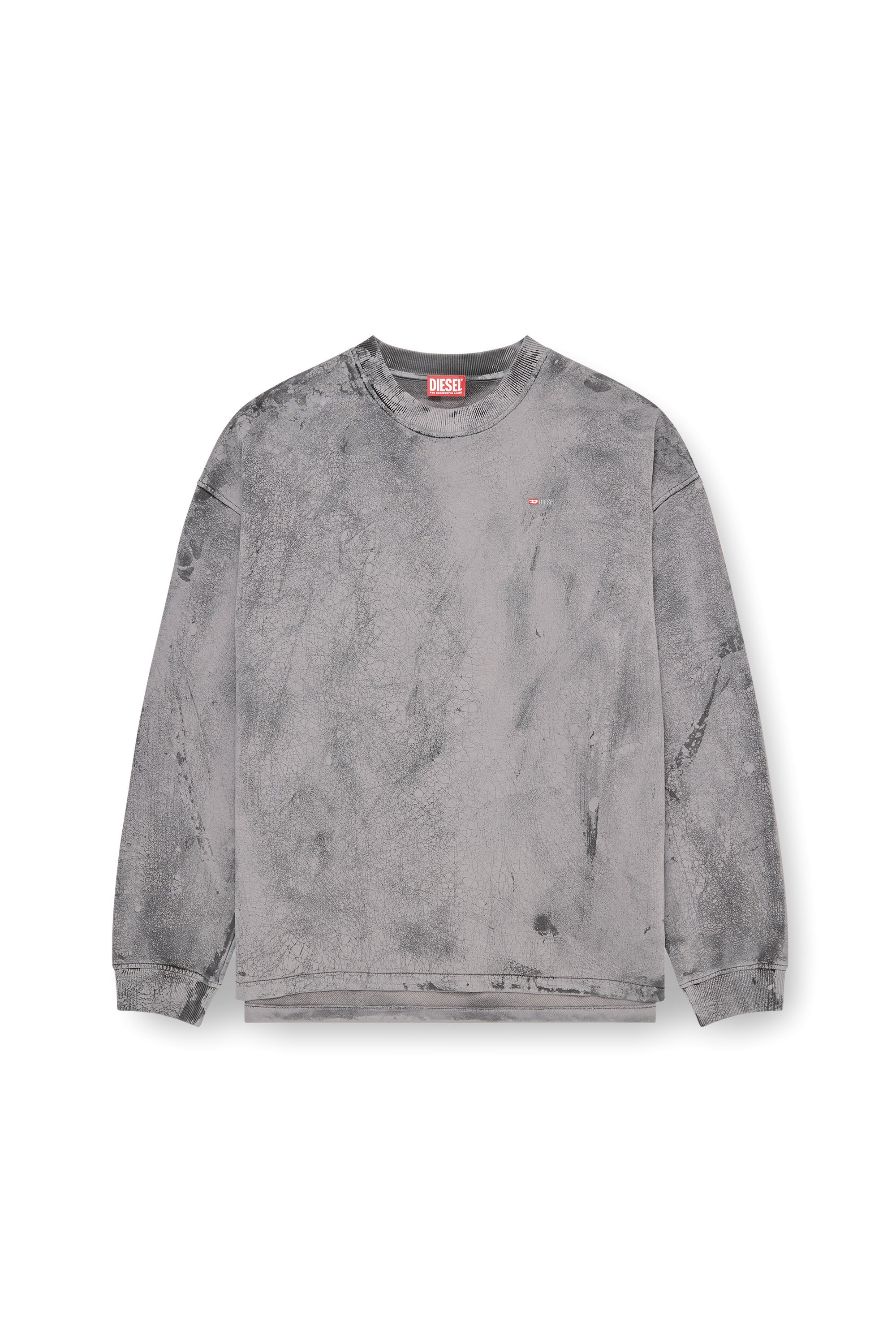Diesel - S-BAXT-T1, Man's Cracked-effect sweatshirt with micro logo in Grey - 3