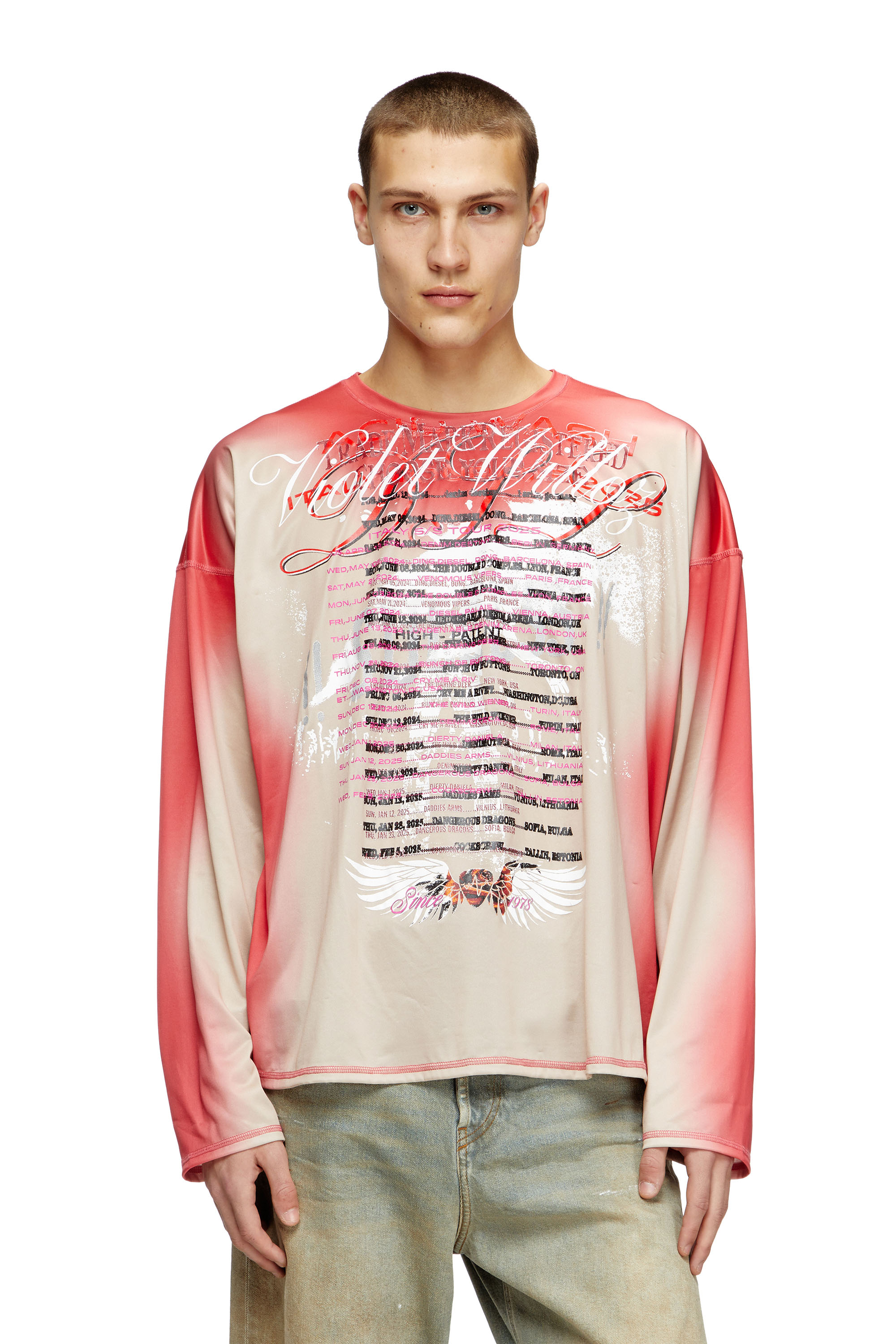 Diesel - T-OLAVI-BB, T-shirt en jersey technique à manches longues avec imprimé paroles Mixte in Rose - 2