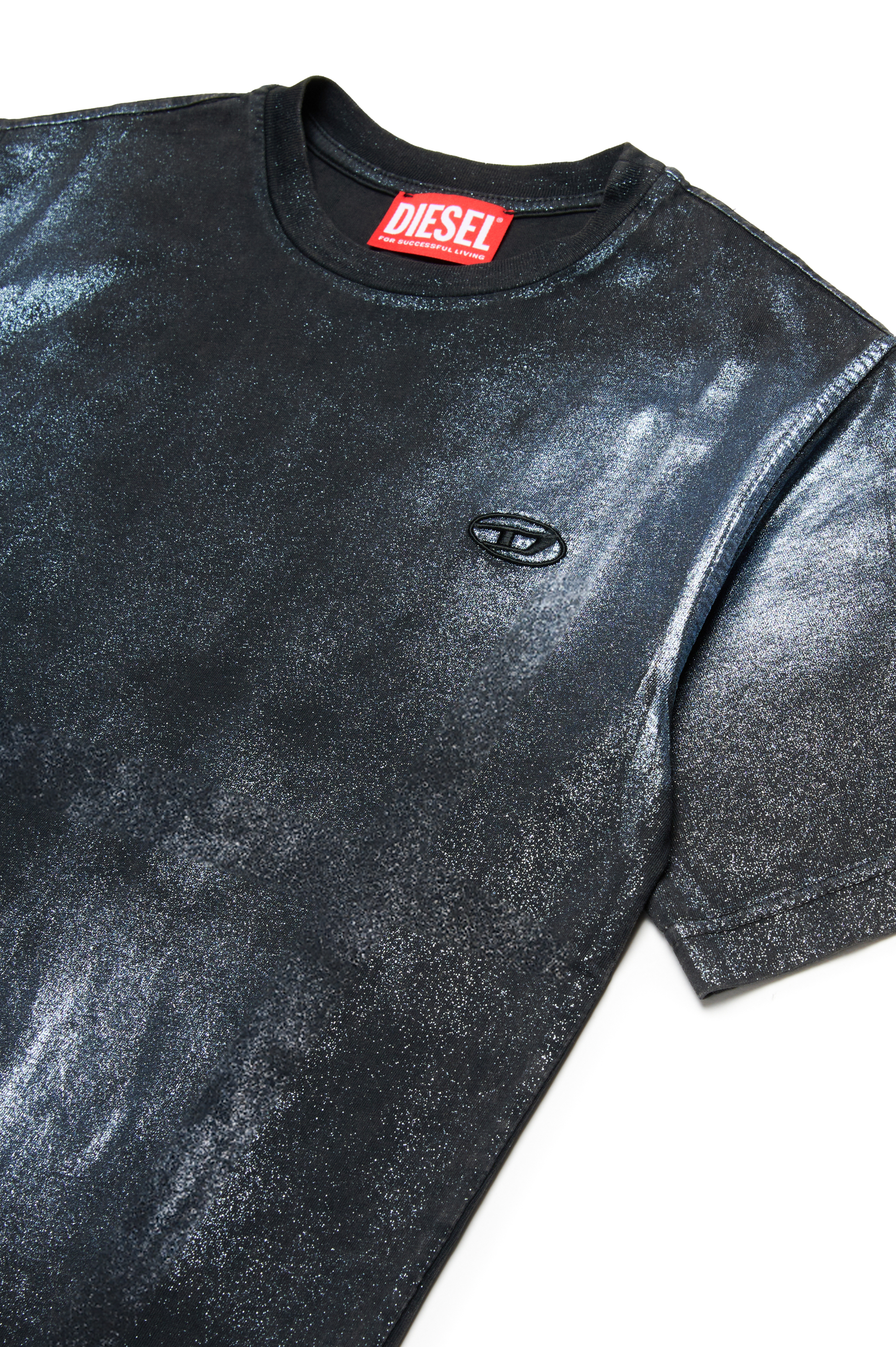 Diesel - TBUXT OVER, T-shirt délavé avec effets métallisés Mixte in Noir - 3