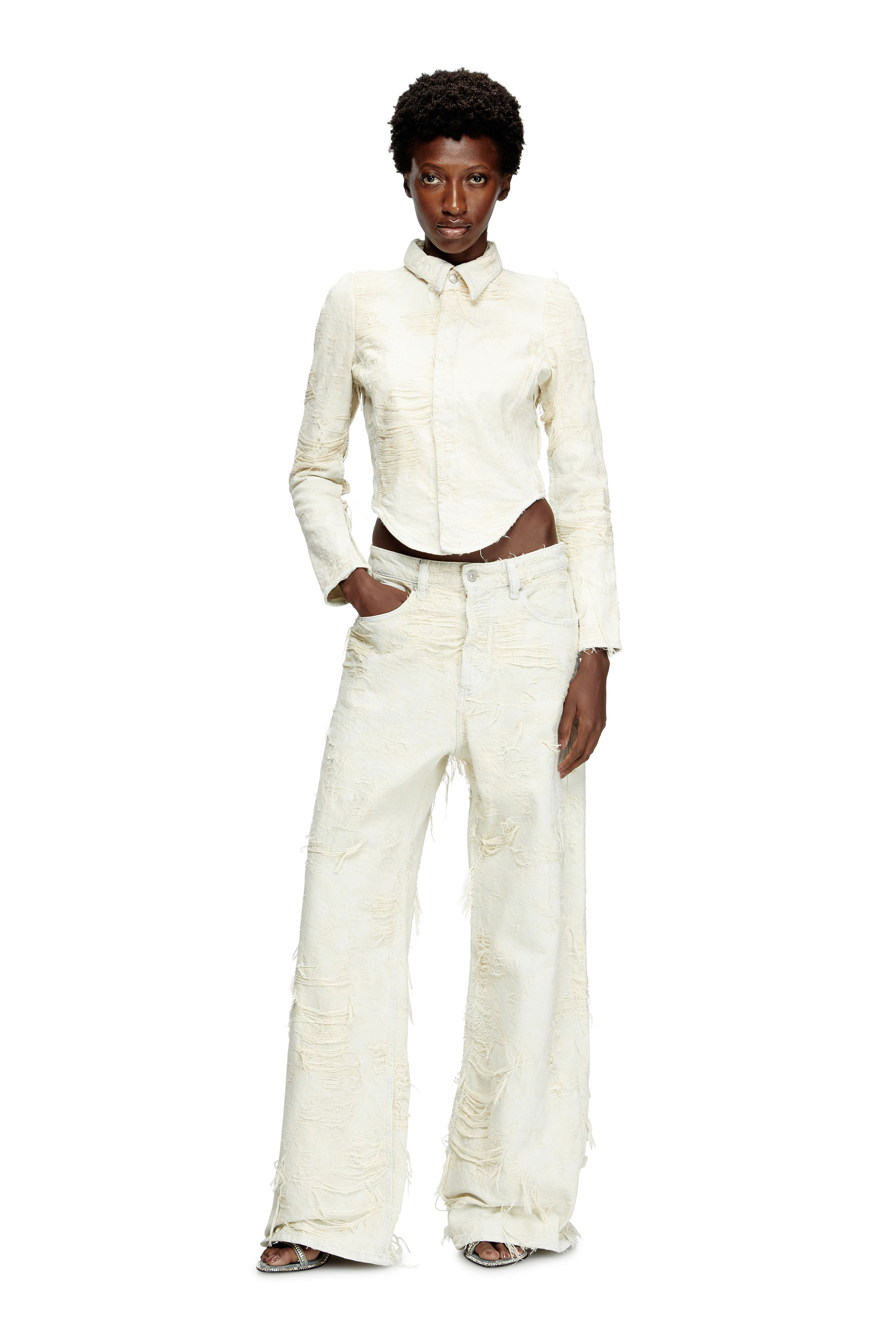 Diesel - DE-MADELINE-FSG, Chemise en denim jacquard avec fils flottants Femme in Blanc - 2