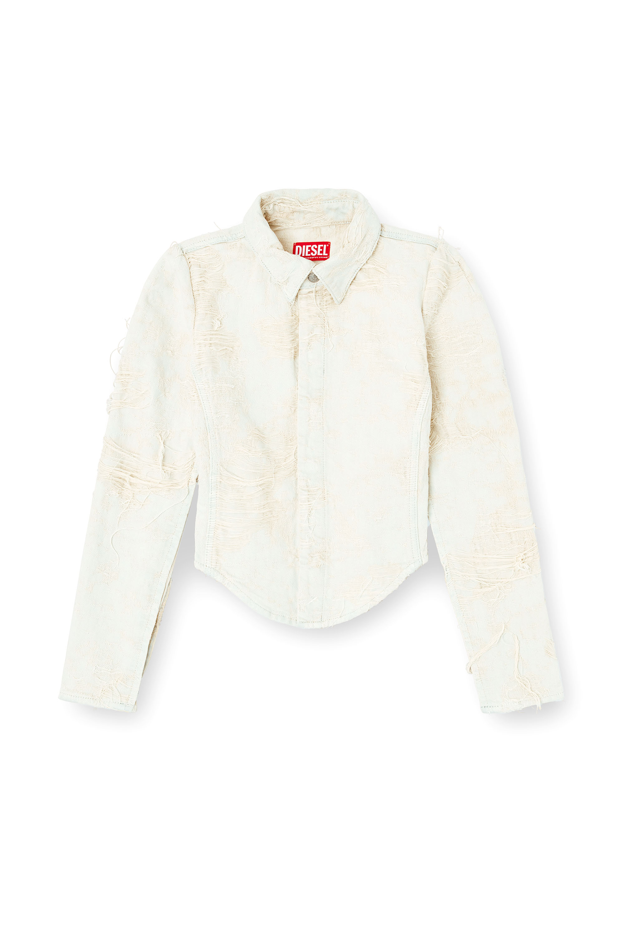 Diesel - DE-MADELINE-FSG, Chemise en denim jacquard avec fils flottants Femme in Blanc - 3